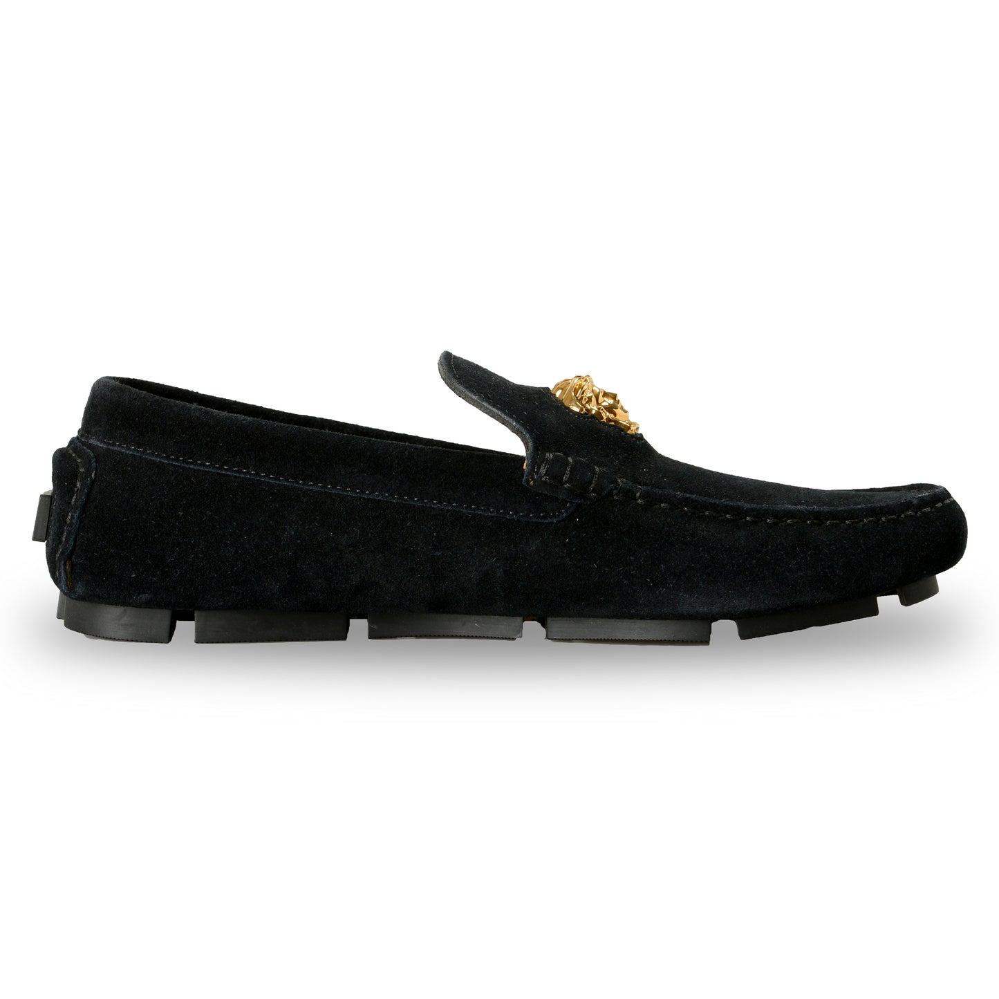 Versace Men's 100% Suede Leather Gold Medusa Driver Loafers Shoes US 7 IT 40