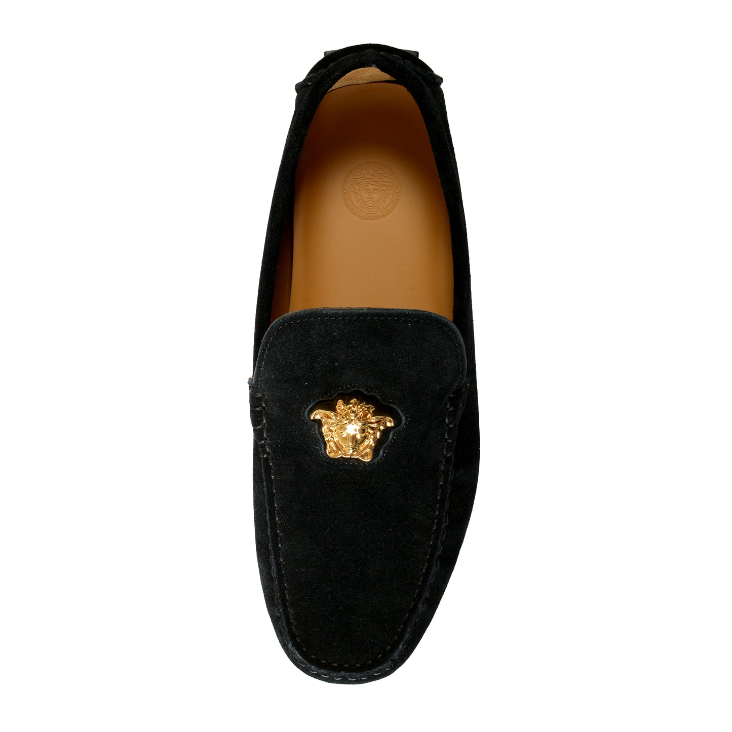 Versace Men's 100% Suede Leather Gold Medusa Driver Loafers Shoes US 7 IT 40