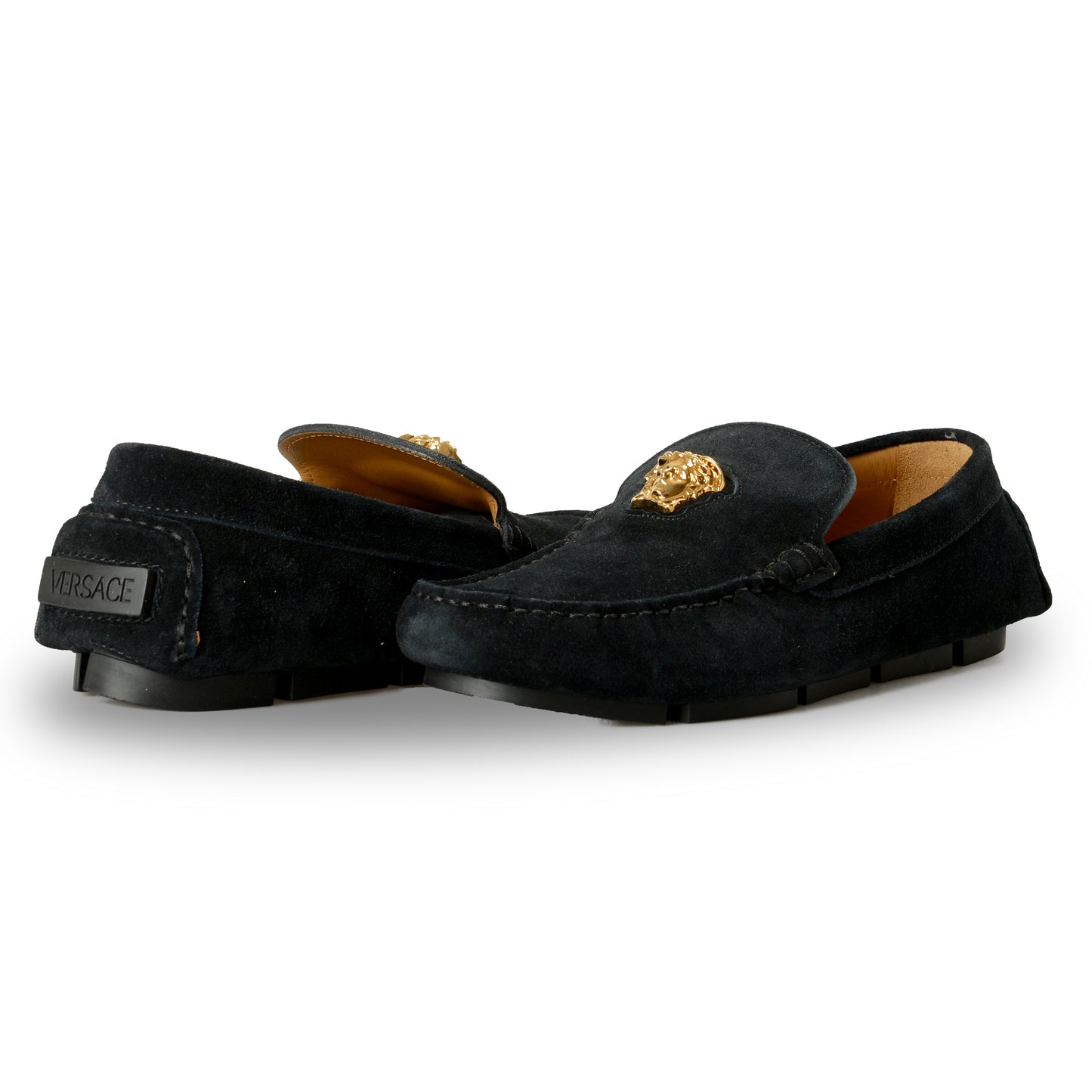 Versace Men's 100% Suede Leather Gold Medusa Driver Loafers Shoes US 7 IT 40