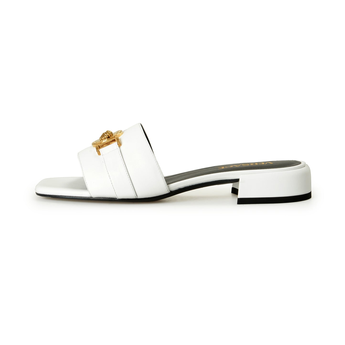 Versace Women's White Leather Gold Color Medusa Sandals Mules Shoes US 5 IT 35