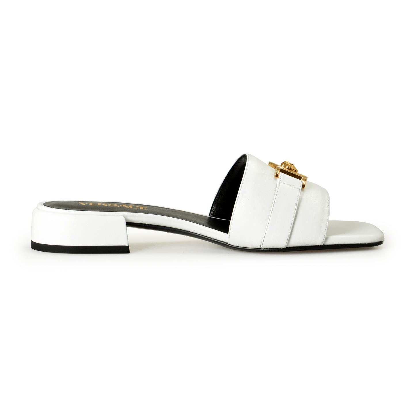 Versace Women's White Leather Gold Color Medusa Sandals Mules Shoes US 5 IT 35