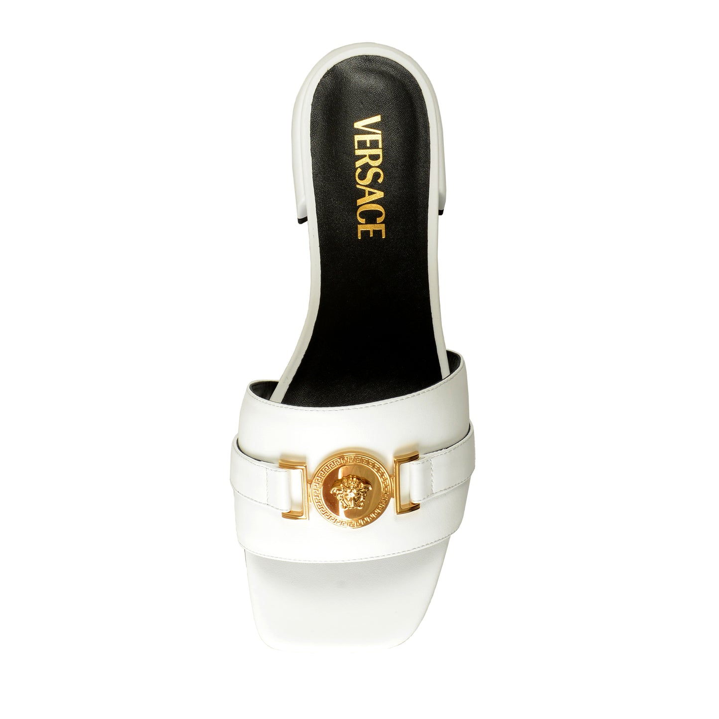 Versace Women's White Leather Gold Color Medusa Sandals Mules Shoes US 5 IT 35