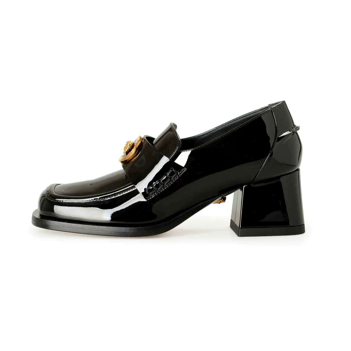 Versace Women's Gold Medusa Patent Leather Heeled Moccasins Shoes US 6 IT 36