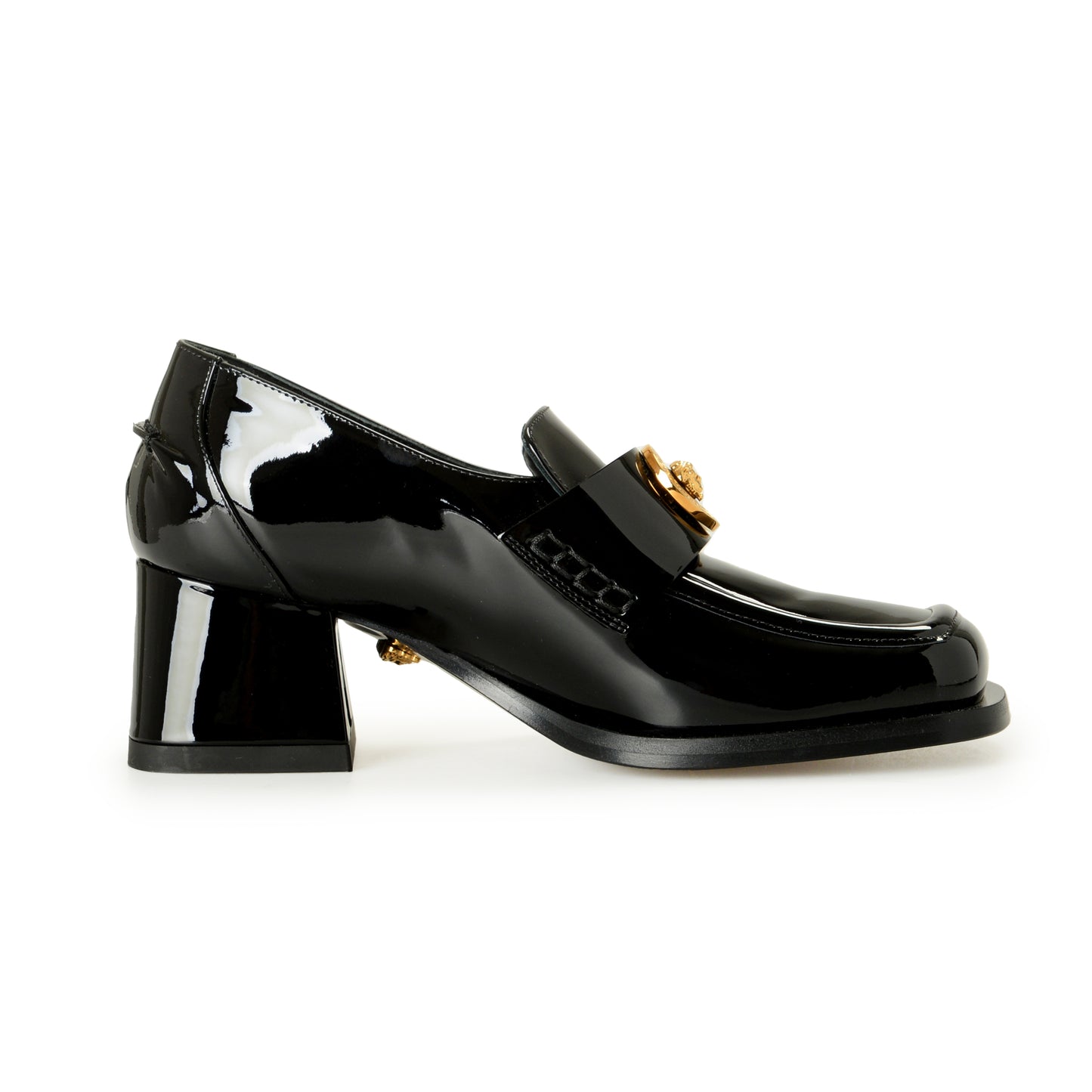 Versace Women's Gold Medusa Patent Leather Heeled Moccasins Shoes US 6 IT 36