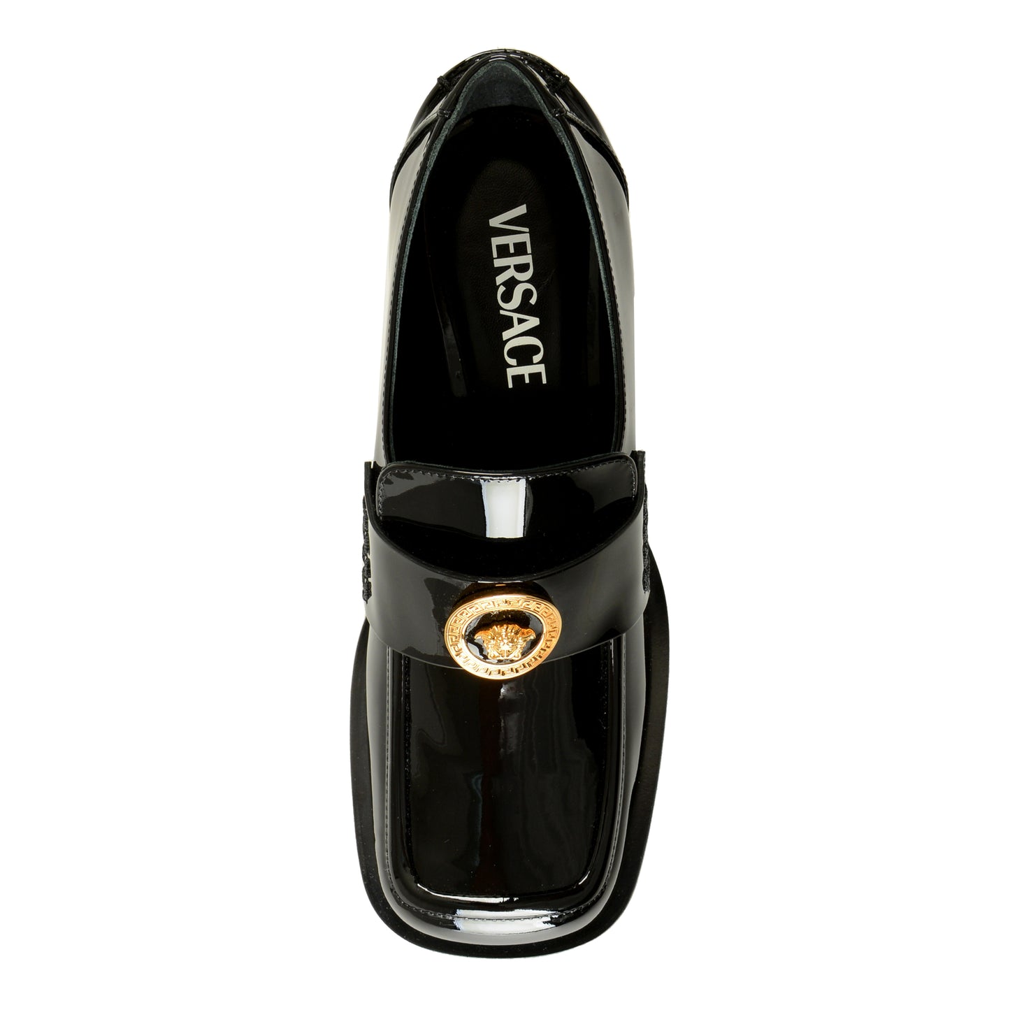 Versace Women's Gold Medusa Patent Leather Heeled Moccasins Shoes US 6 IT 36