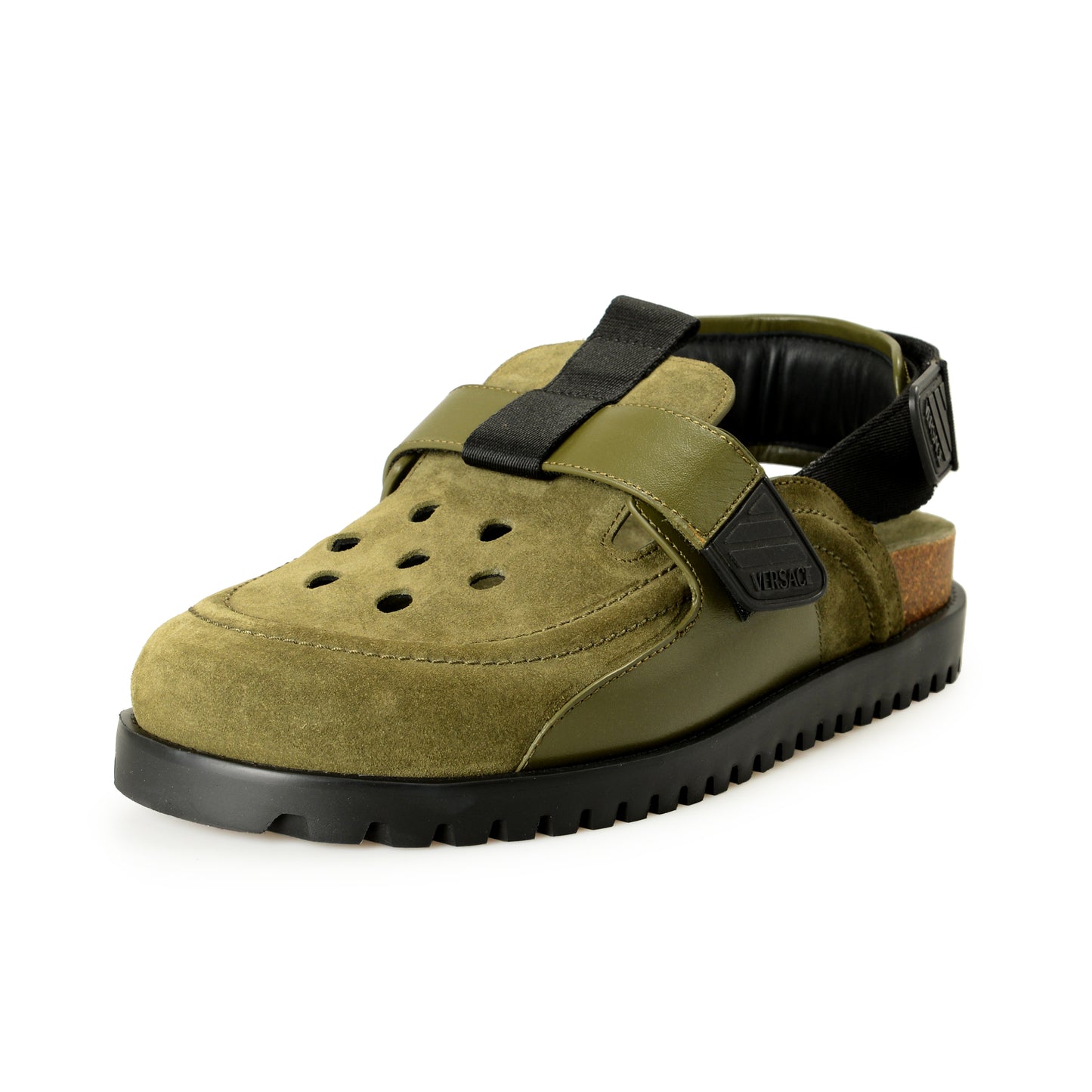 Versace Men's Olive Green Suede & Leather Sandals Shoes US 9 IT 42
