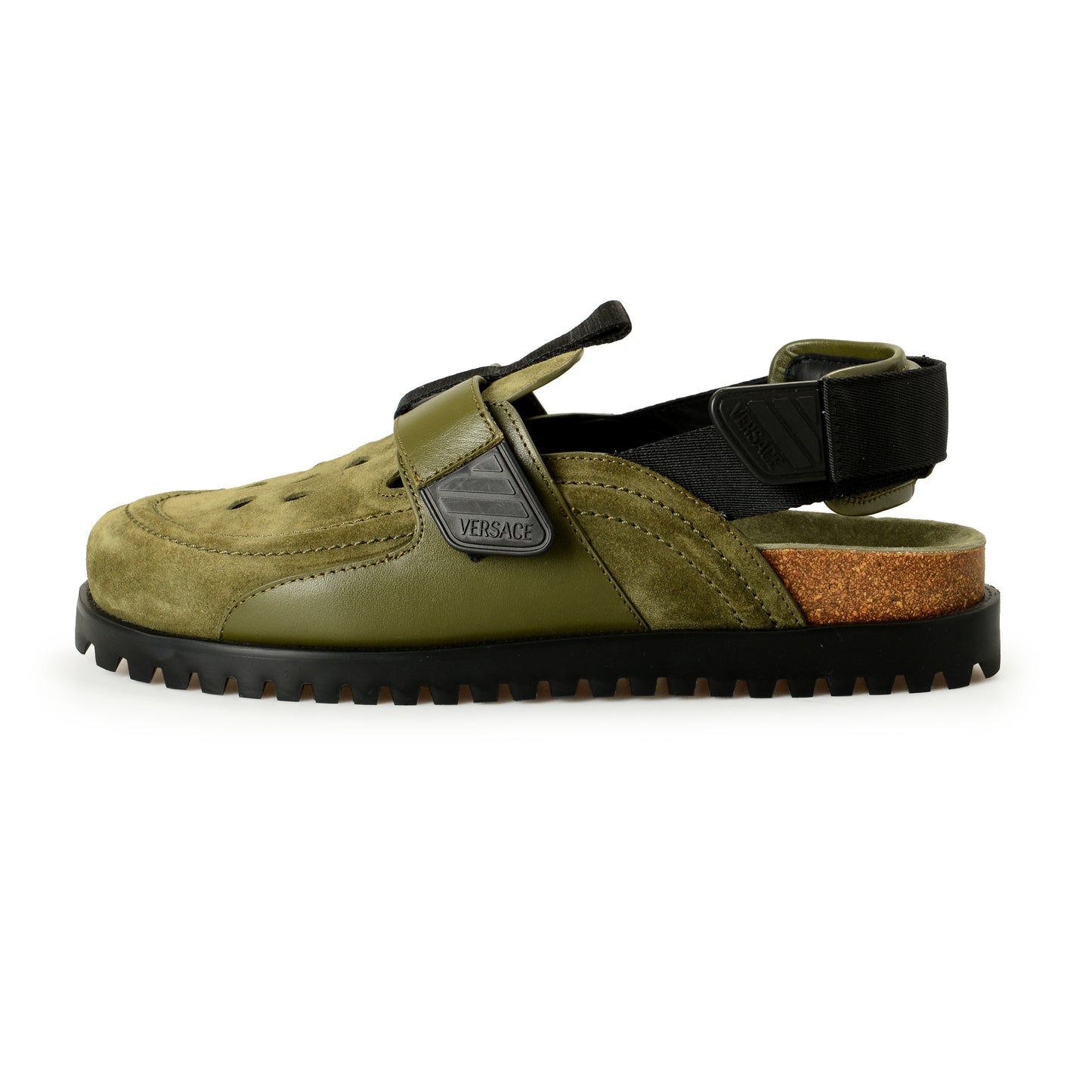 Versace Men's Olive Green Suede & Leather Sandals Shoes US 9 IT 42