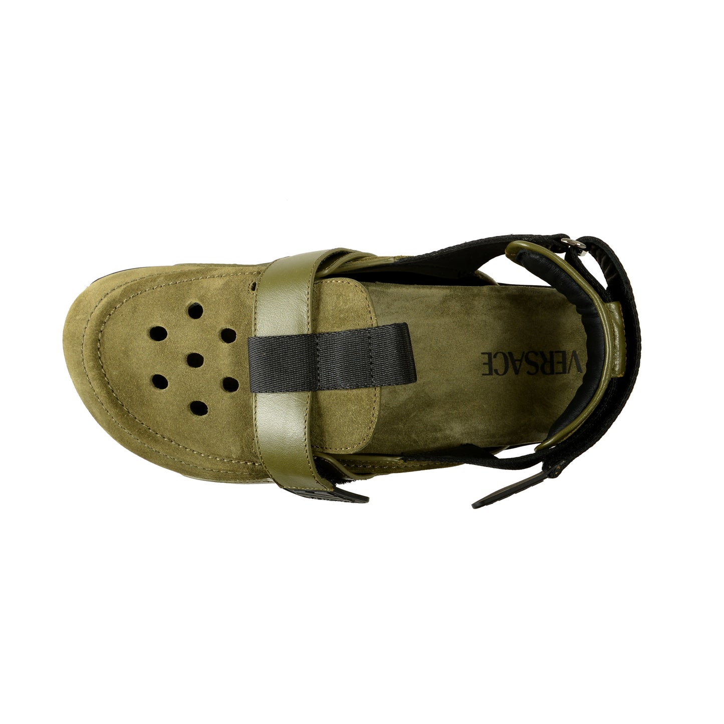 Versace Men's Olive Green Suede & Leather Sandals Shoes US 9 IT 42