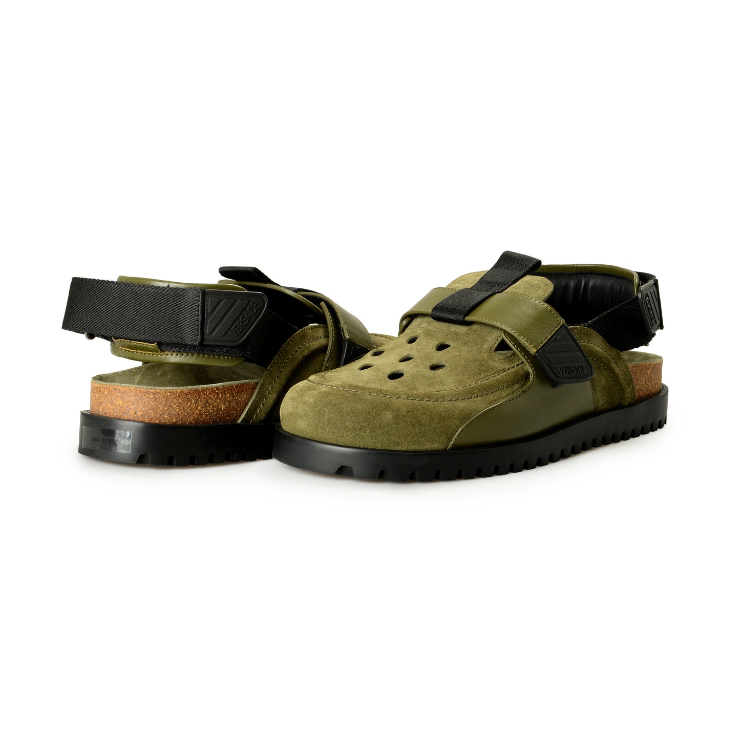 Versace Men's Olive Green Suede & Leather Sandals Shoes US 9 IT 42