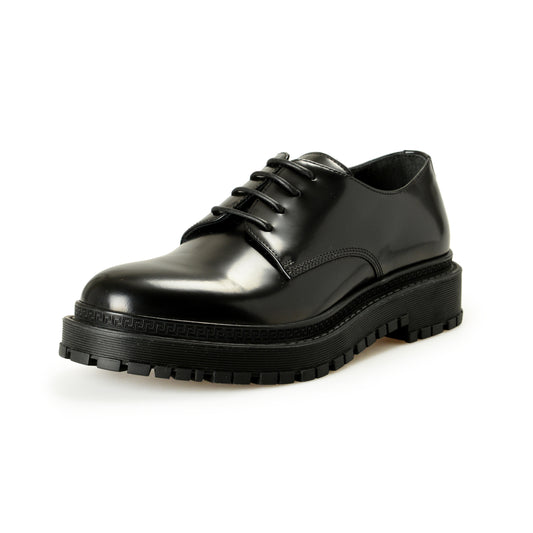 Versace Women's Black Polished Leather Oxfords Shoes US 9.5 IT 39.5