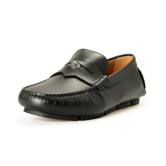 Versace Men's 100% Leather Silver Medusa Driver Loafers Shoes US 9 IT 42