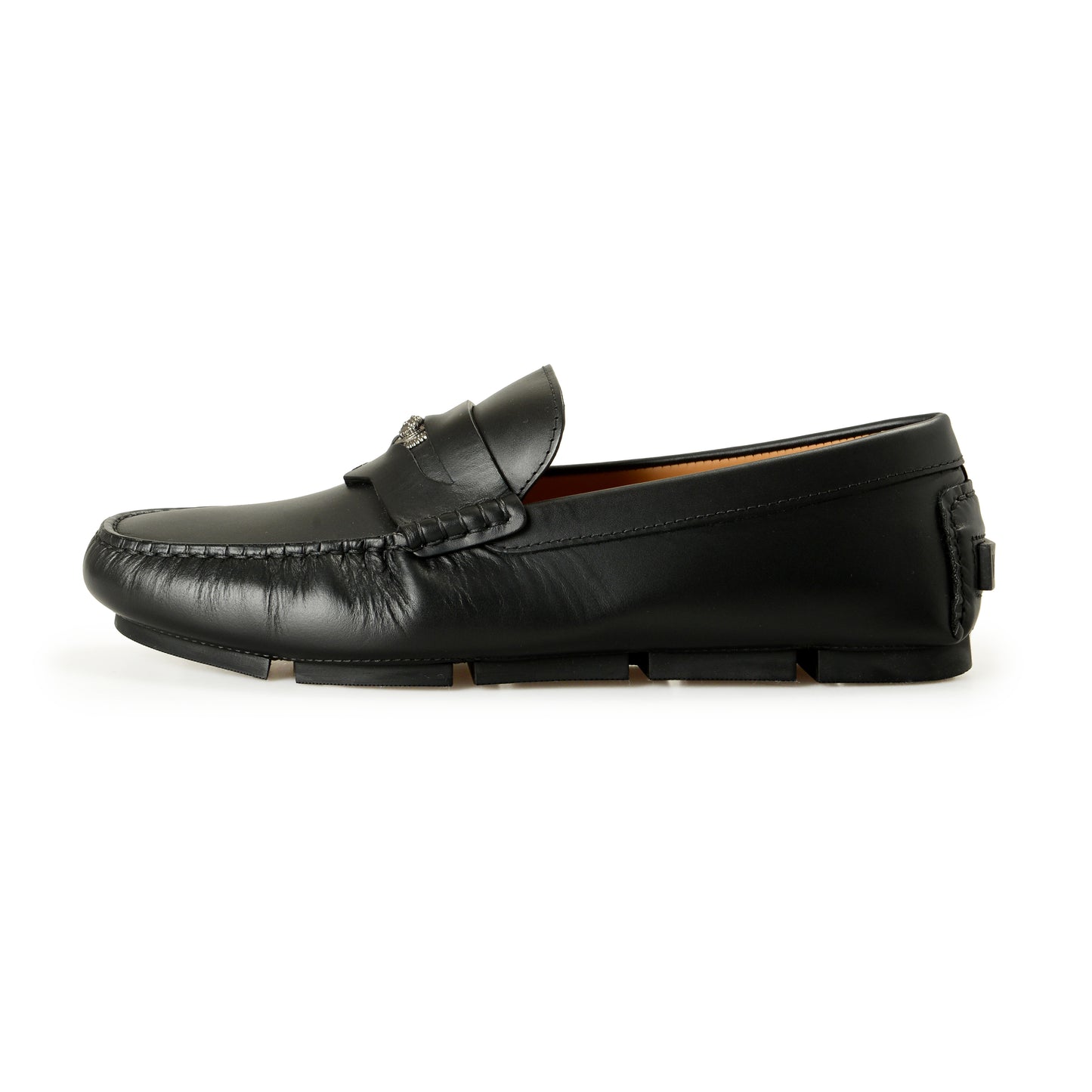 Versace Men's 100% Leather Silver Medusa Driver Loafers Shoes US 9 IT 42