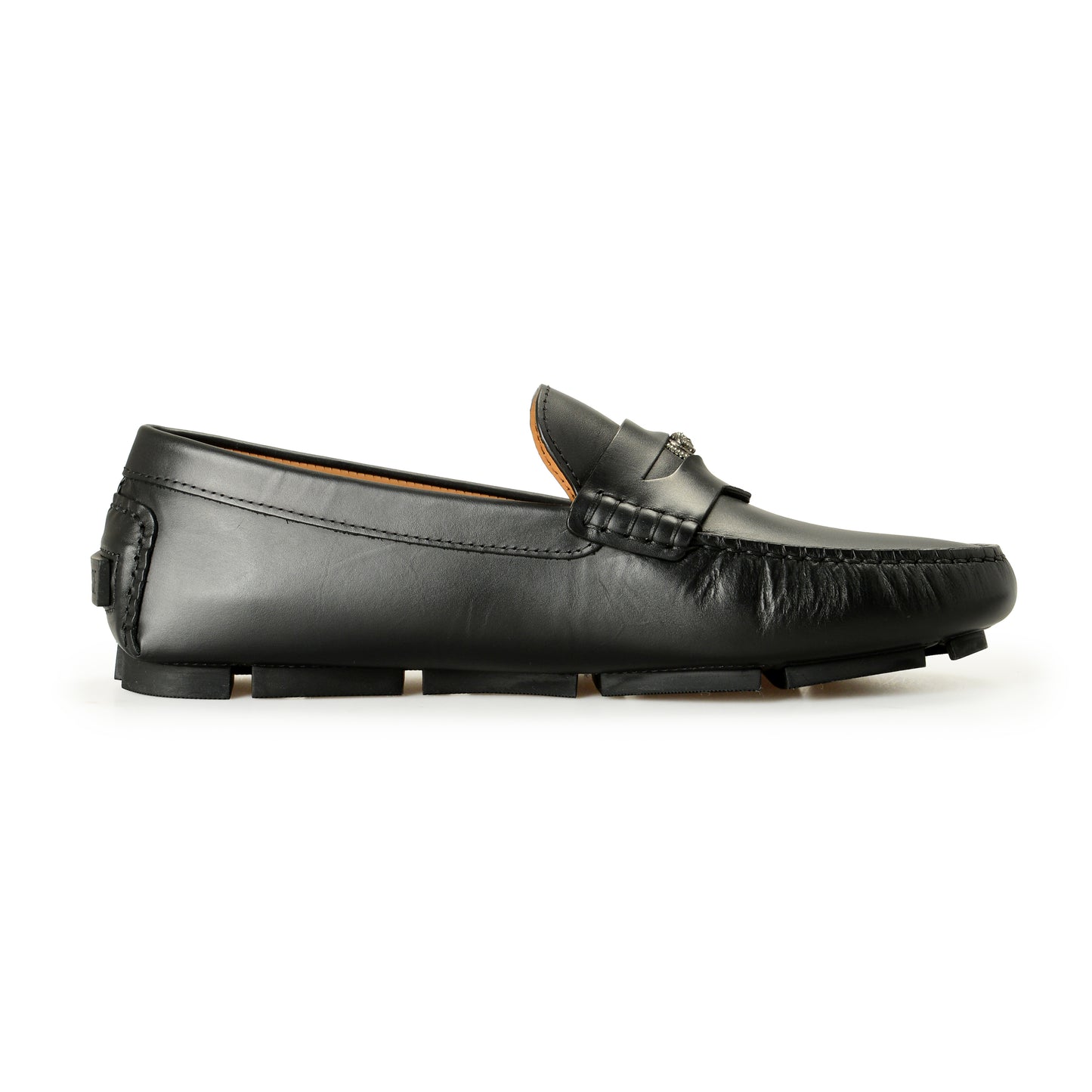 Versace Men's 100% Leather Silver Medusa Driver Loafers Shoes US 9 IT 42