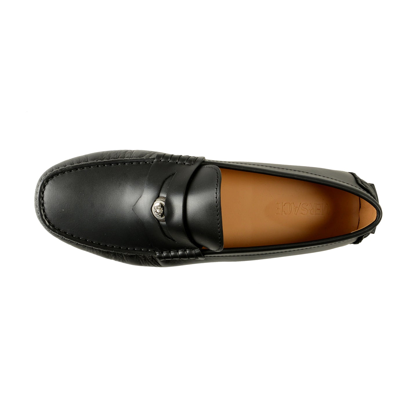 Versace Men's 100% Leather Silver Medusa Driver Loafers Shoes US 9 IT 42