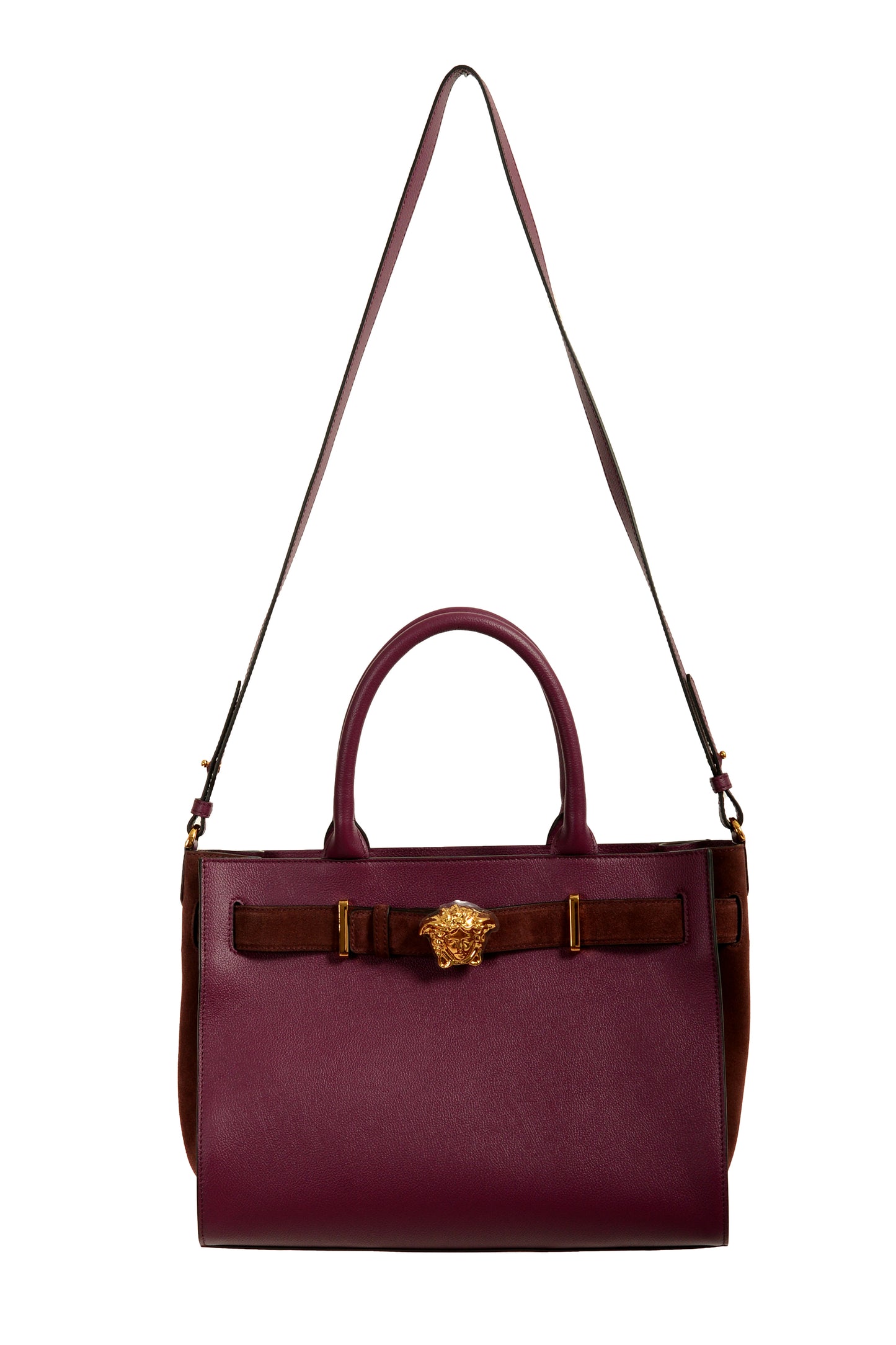 Versace Grained Leather & Suede Gold Medusa Large Tote Handbag Shoulder Bag