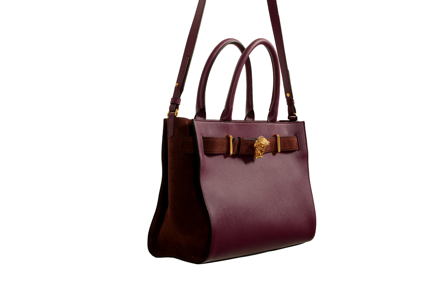 Versace Grained Leather & Suede Gold Medusa Large Tote Handbag Shoulder Bag