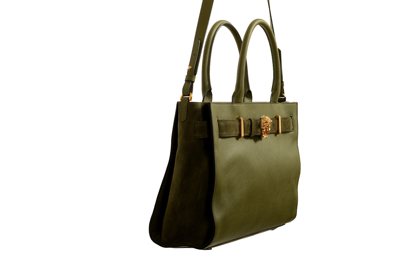 Versace Grained Leather & Suede Gold Medusa Large Tote Handbag Shoulder Bag