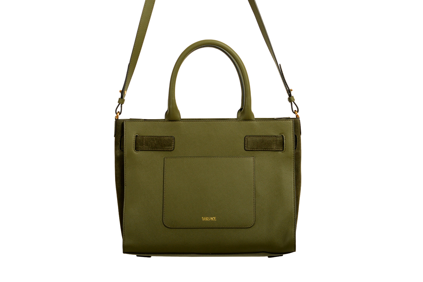 Versace Grained Leather & Suede Gold Medusa Large Tote Handbag Shoulder Bag