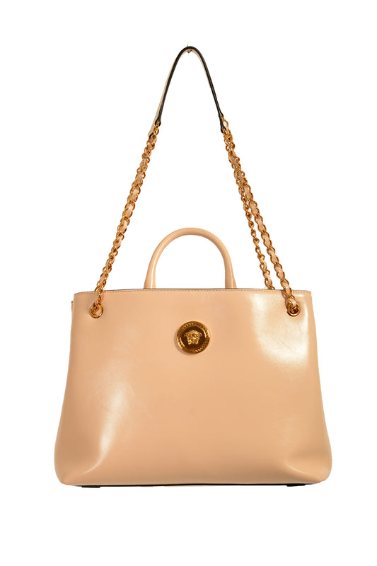 Versace 100% Leather Gold Medusa Logo Tote Handbag Shoulder Bag