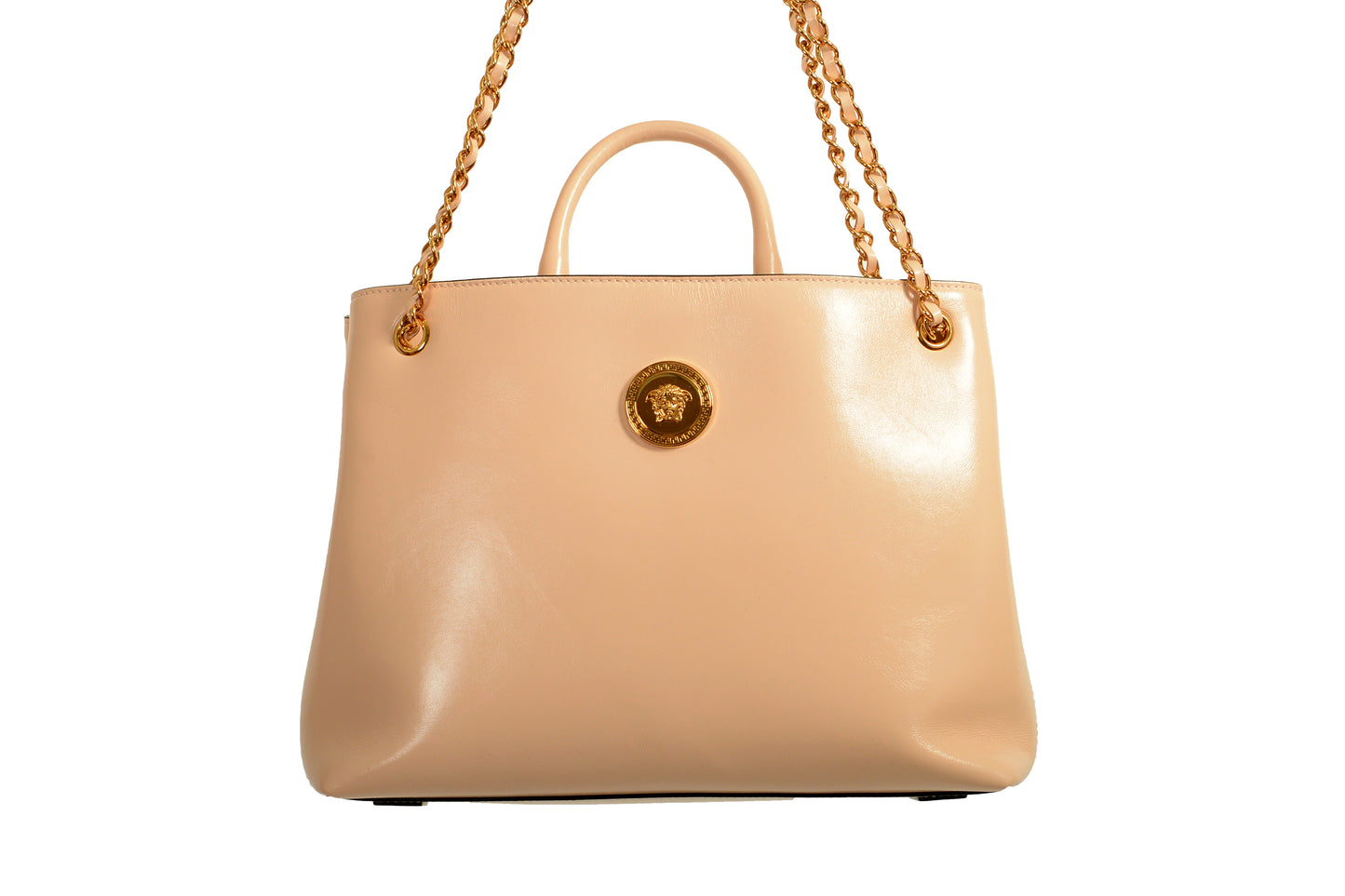 Versace 100% Leather Gold Medusa Logo Tote Handbag Shoulder Bag