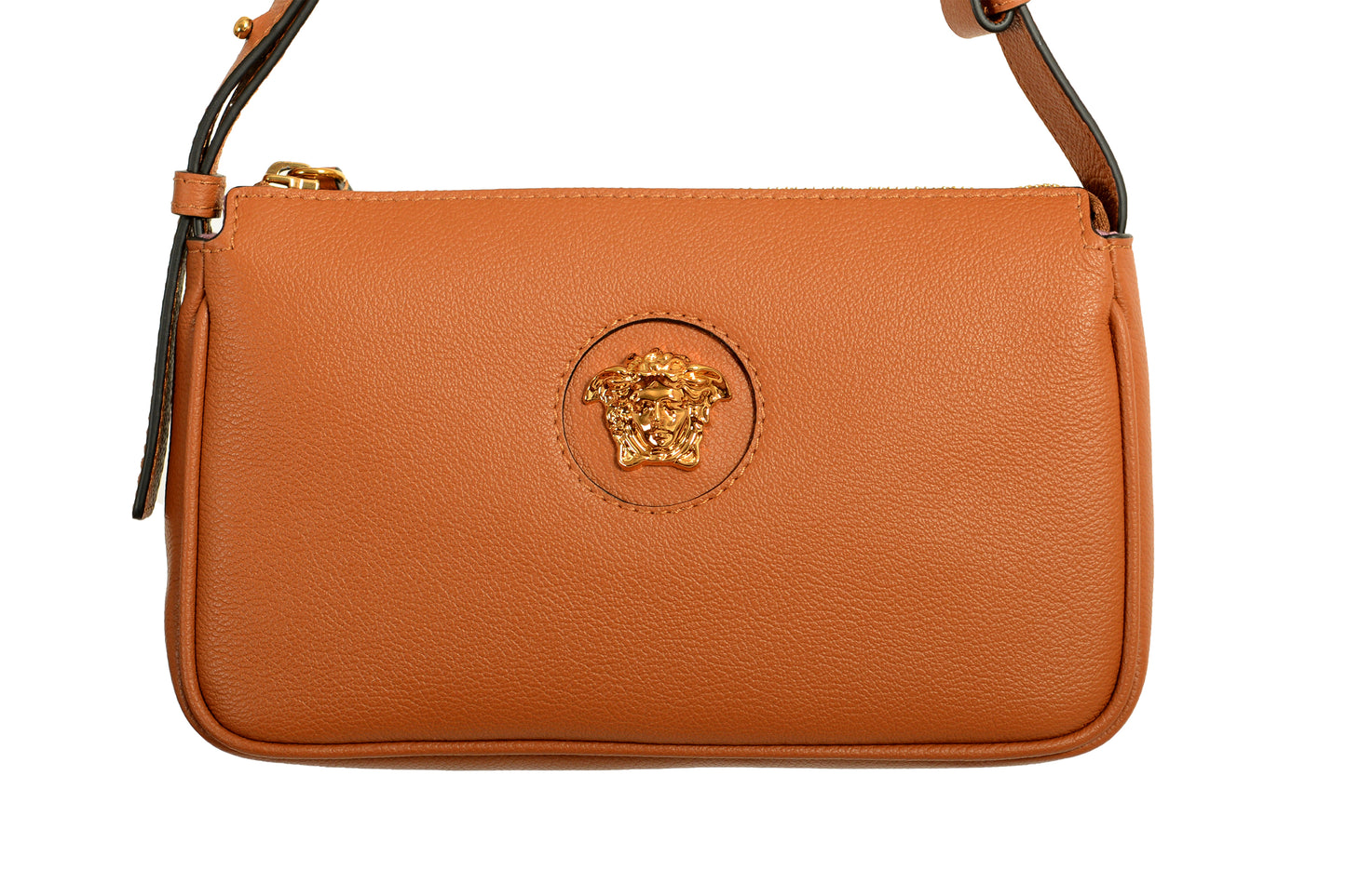 Versace Brown Grained Leather Gold Medusa Small Handbag Shoulder Bag