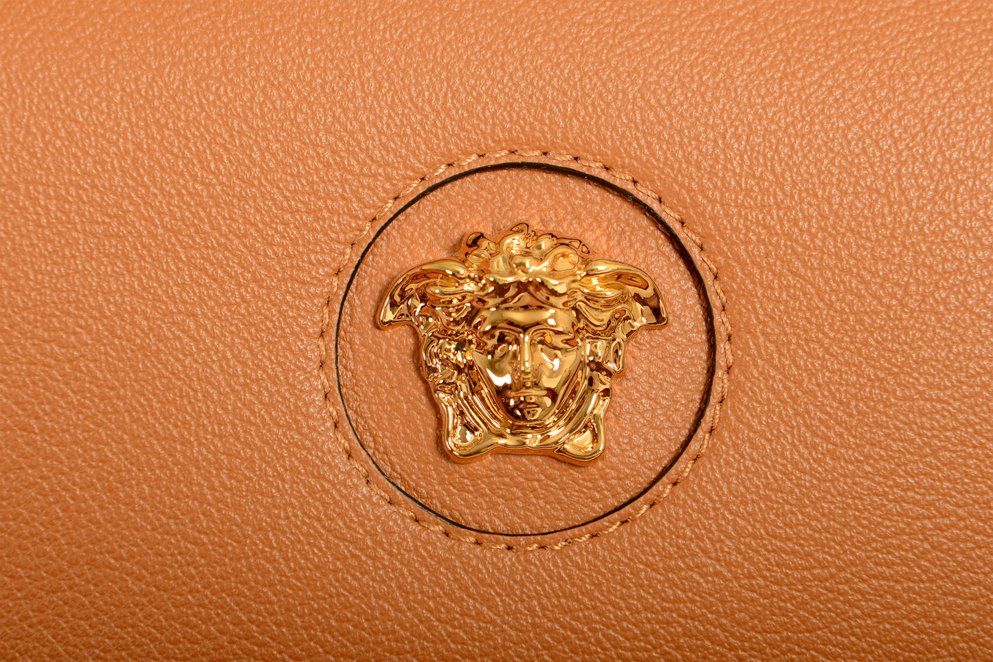 Versace Brown Grained Leather Gold Medusa Small Handbag Shoulder Bag