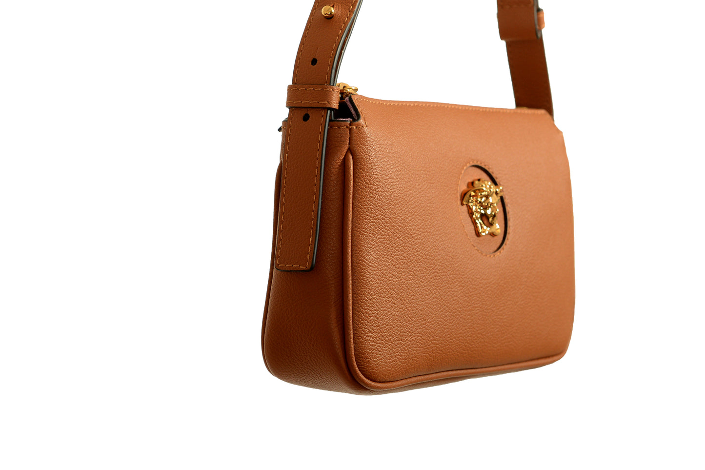 Versace Brown Grained Leather Gold Medusa Small Handbag Shoulder Bag