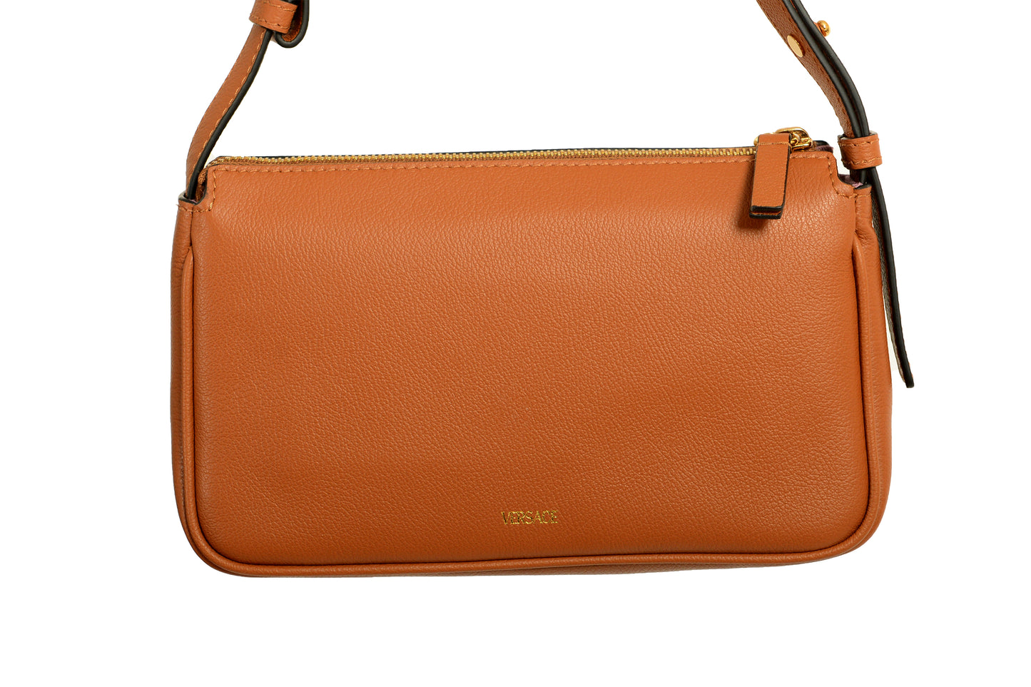 Versace Brown Grained Leather Gold Medusa Small Handbag Shoulder Bag