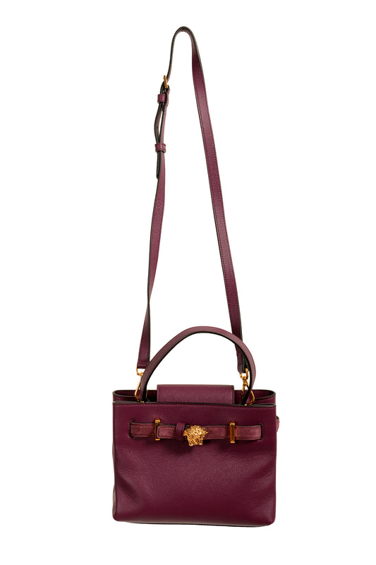 Versace Grained Leather & Suede Gold Medusa Mini Tote Handbag Shoulder Bag