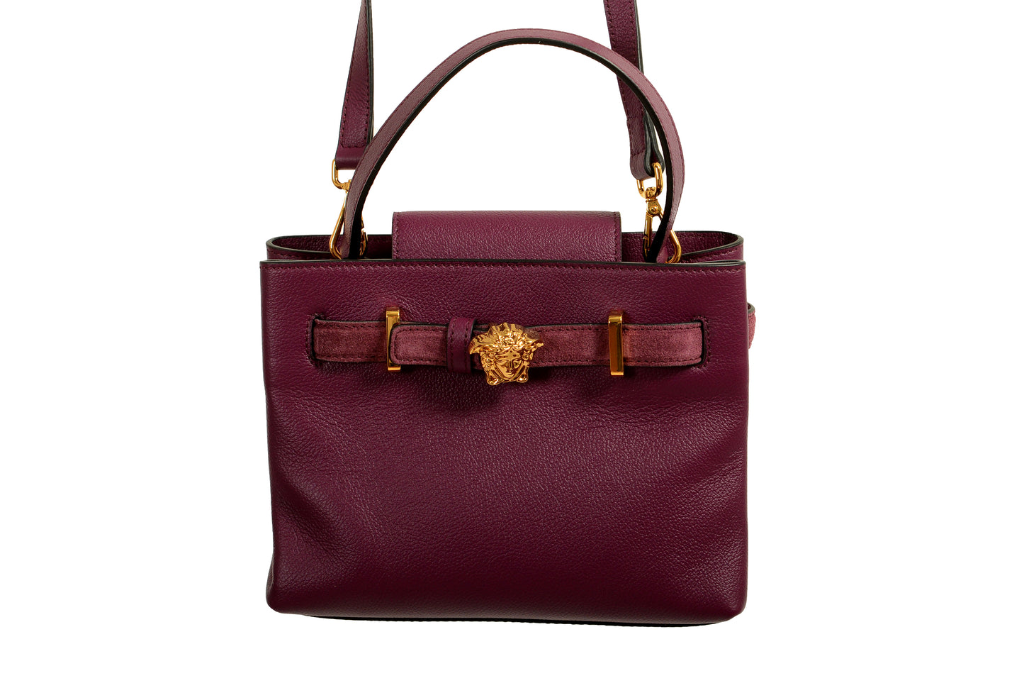 Versace Grained Leather & Suede Gold Medusa Mini Tote Handbag Shoulder Bag