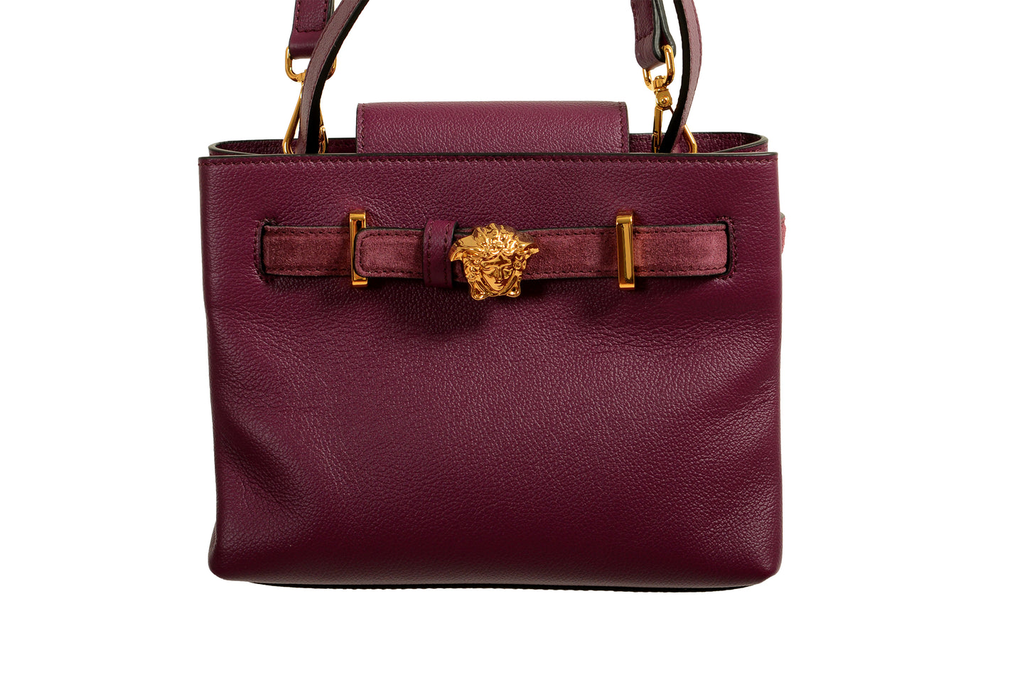 Versace Grained Leather & Suede Gold Medusa Mini Tote Handbag Shoulder Bag