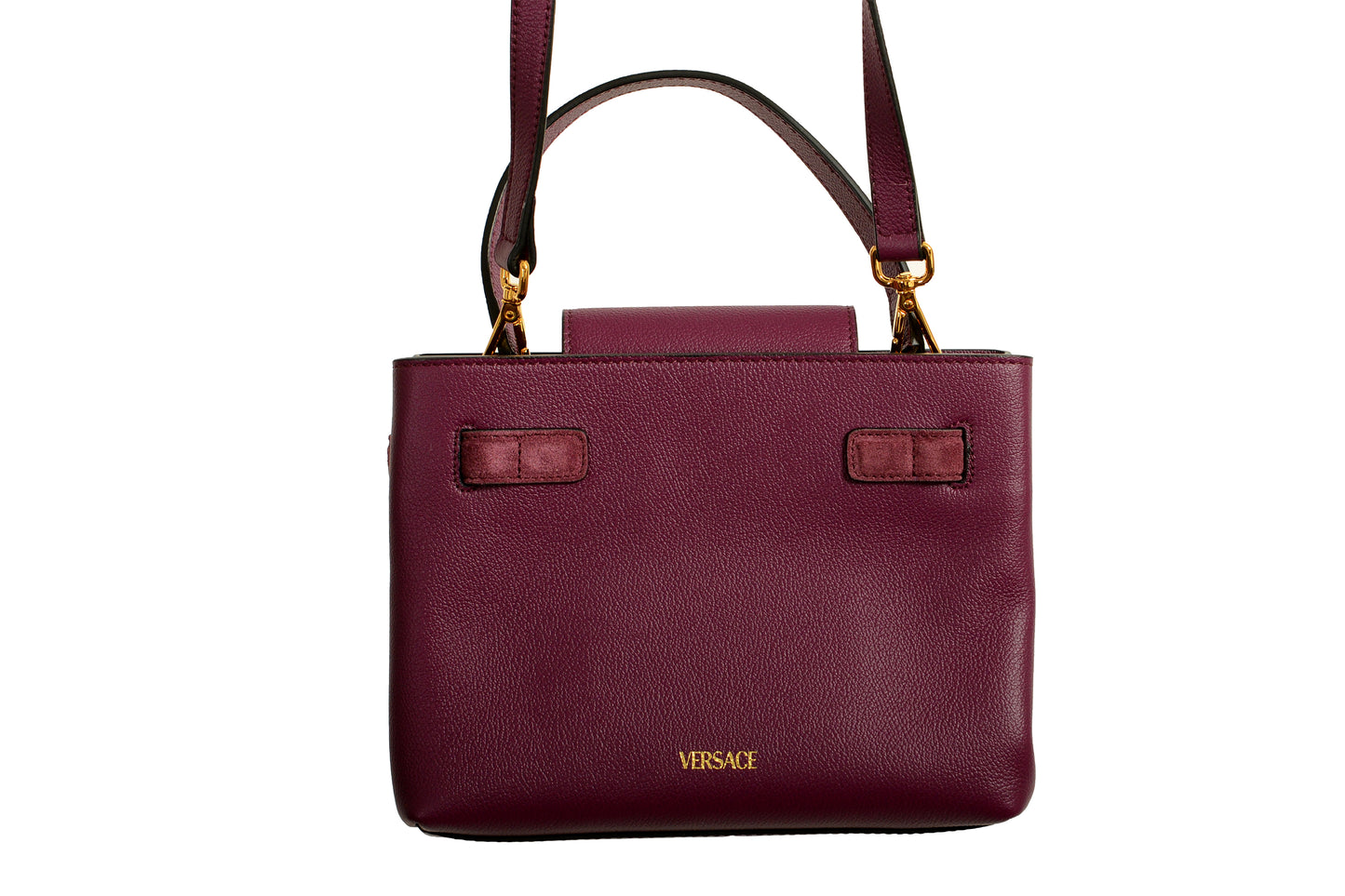 Versace Grained Leather & Suede Gold Medusa Mini Tote Handbag Shoulder Bag