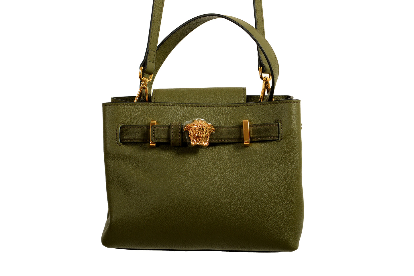 Versace Grained Leather & Suede Gold Medusa Mini Tote Handbag Shoulder Bag