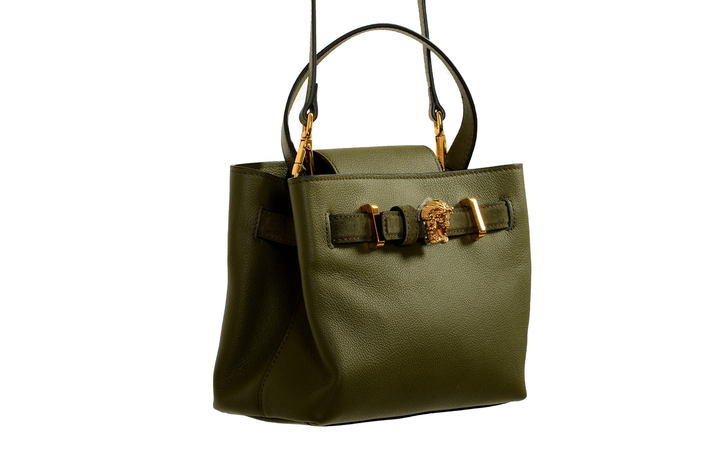 Versace Grained Leather & Suede Gold Medusa Mini Tote Handbag Shoulder Bag
