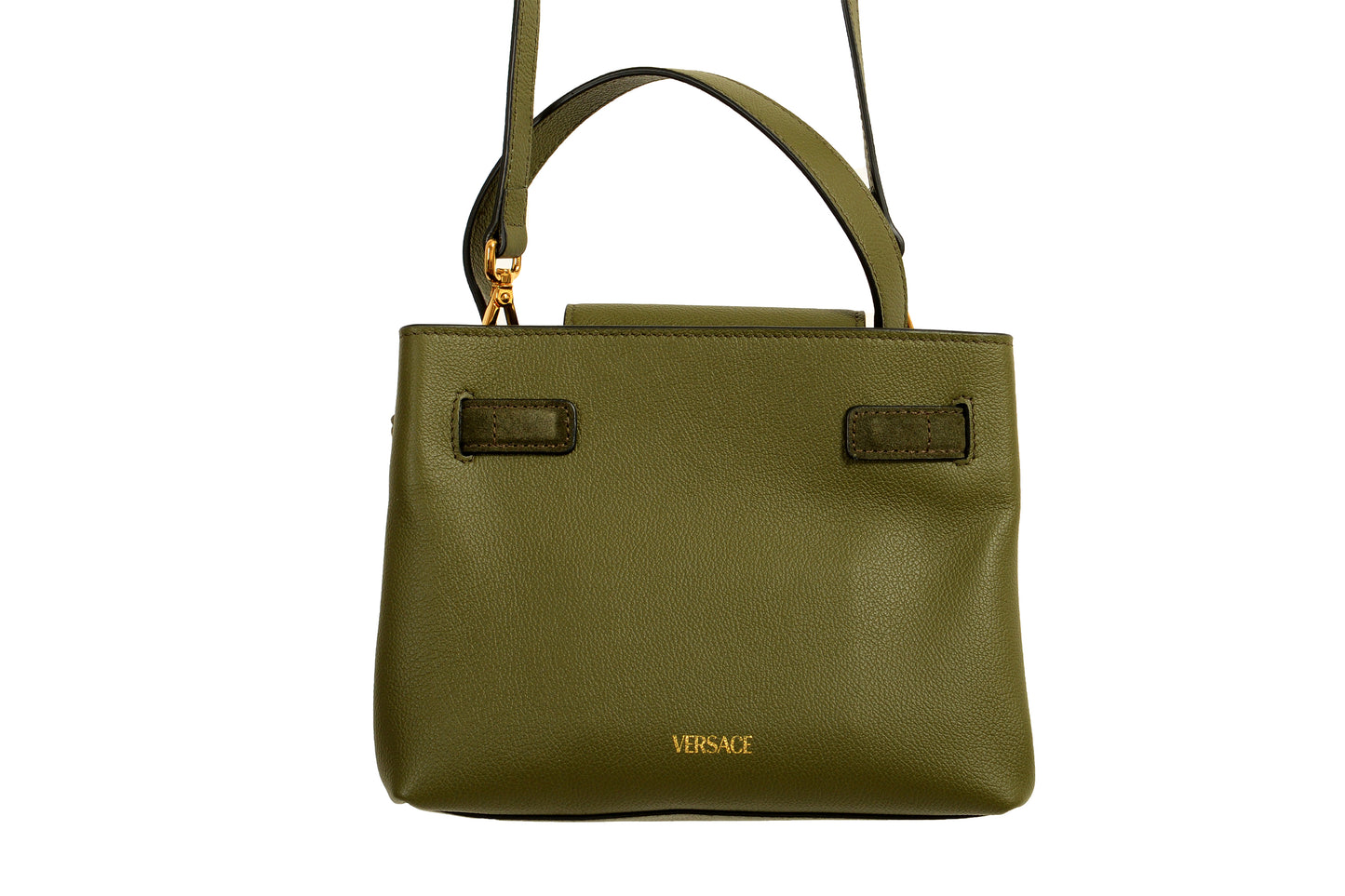 Versace Grained Leather & Suede Gold Medusa Mini Tote Handbag Shoulder Bag
