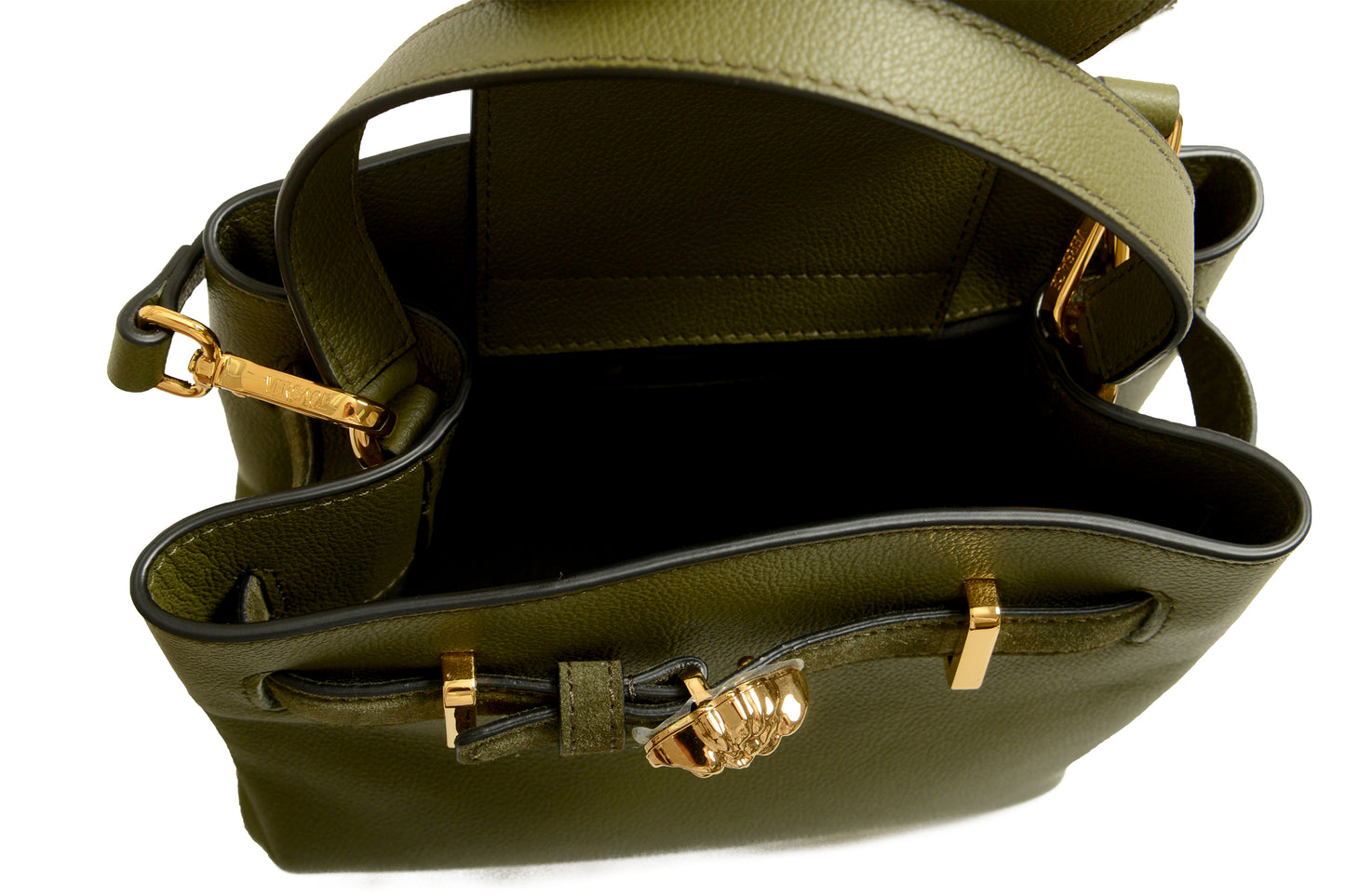 Versace Grained Leather & Suede Gold Medusa Mini Tote Handbag Shoulder Bag