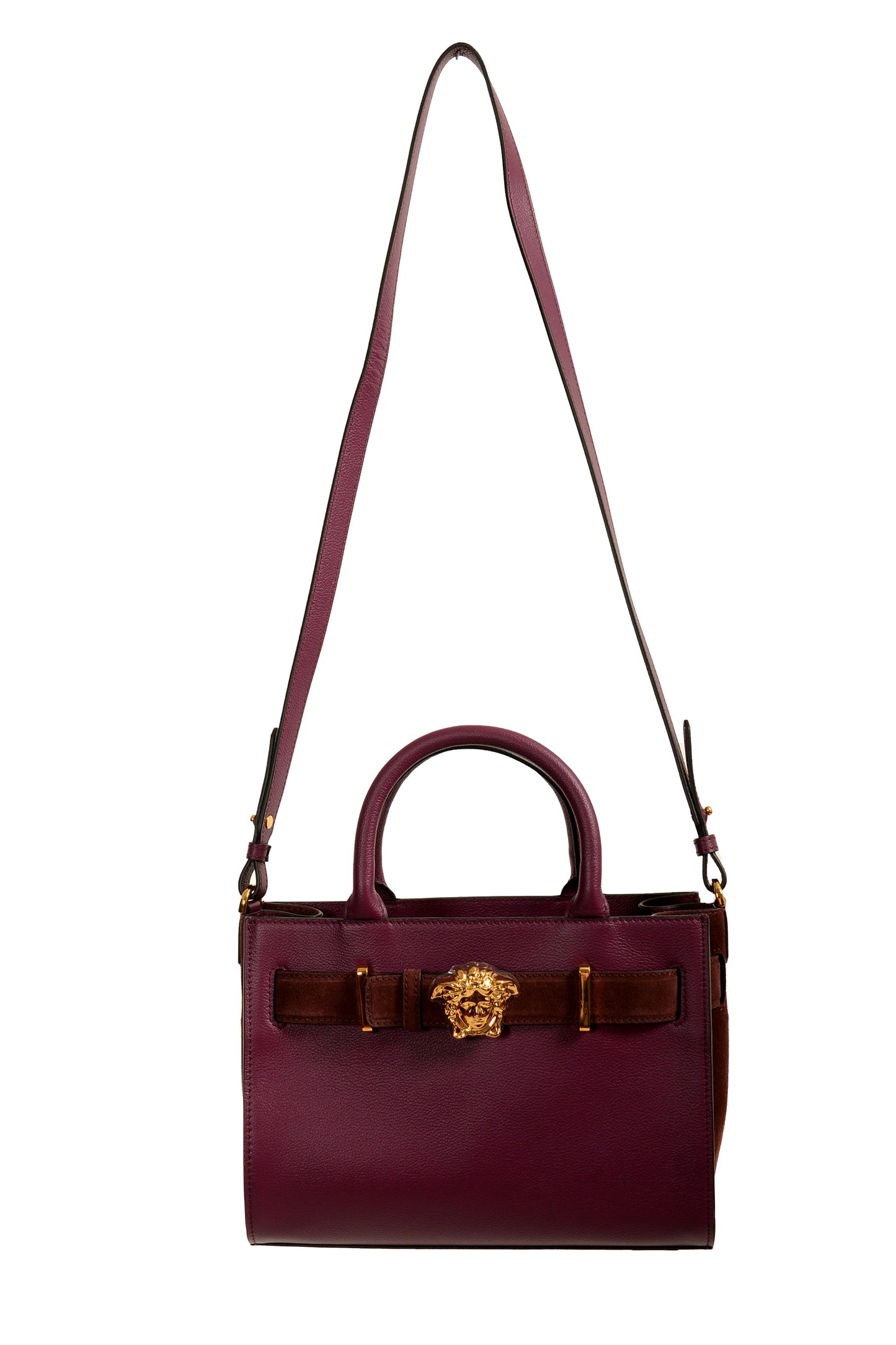 Versace Grained Leather & Suede Gold Medusa Large Tote Handbag Shoulder Bag