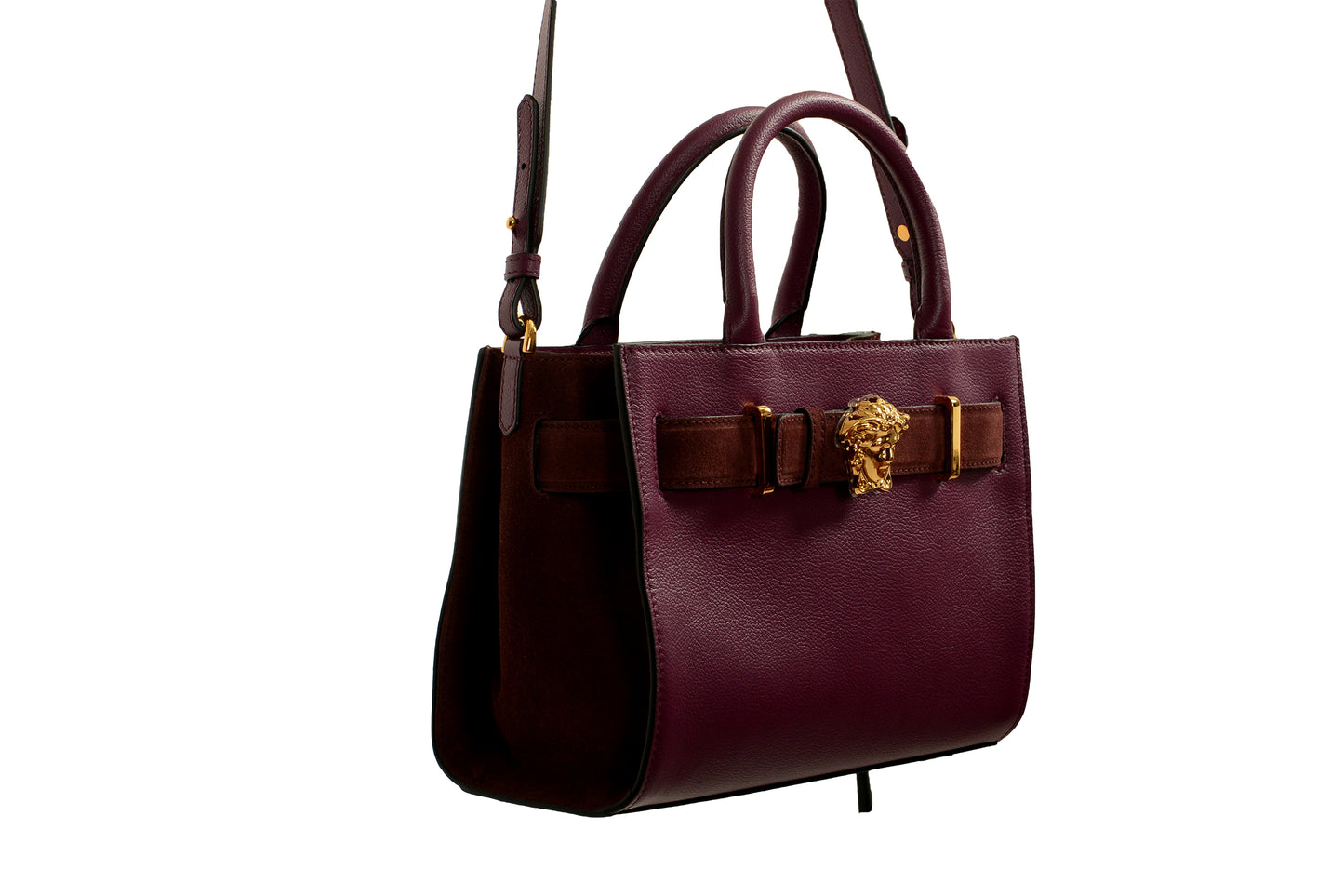 Versace Grained Leather & Suede Gold Medusa Large Tote Handbag Shoulder Bag