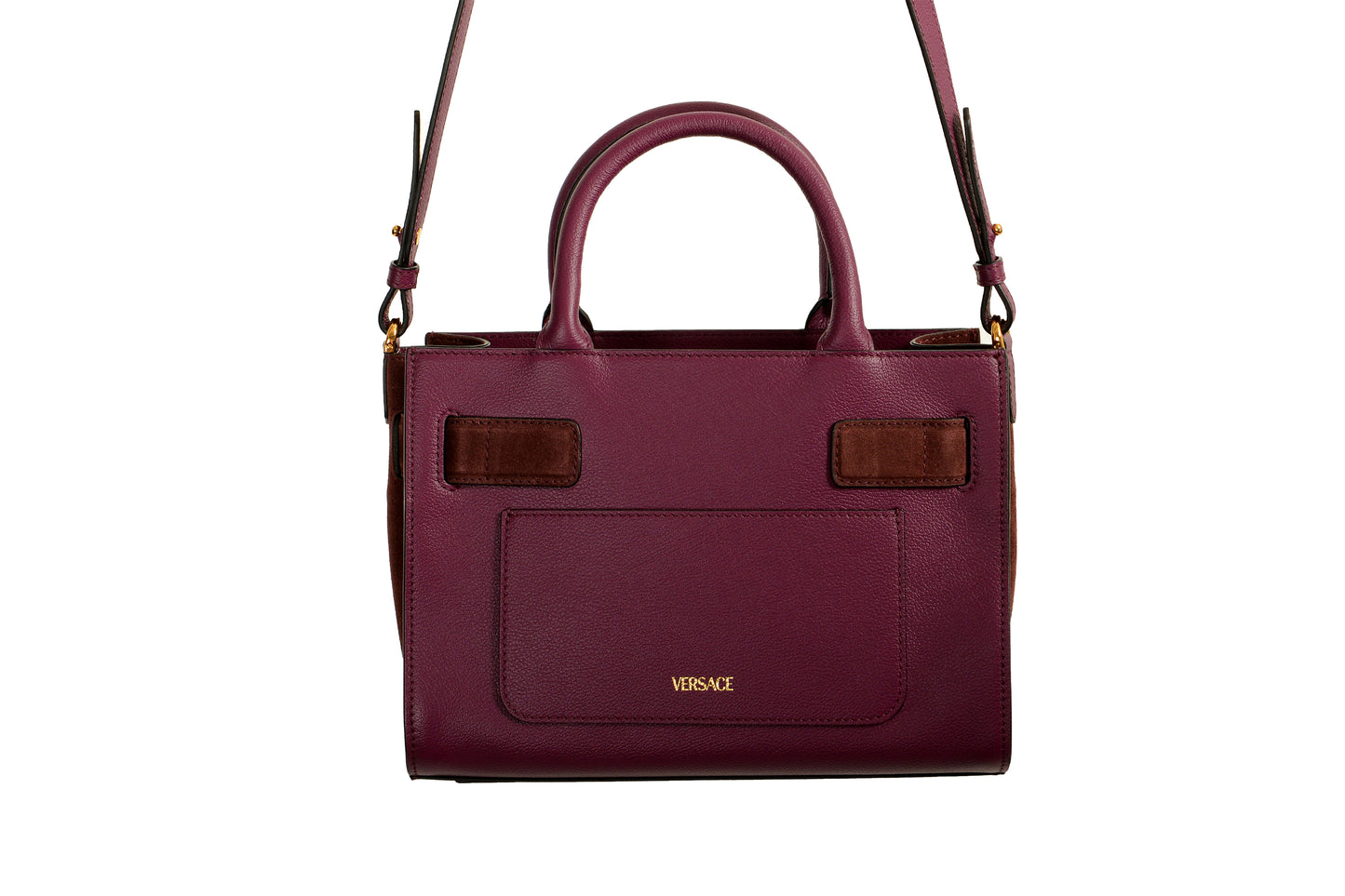 Versace Grained Leather & Suede Gold Medusa Large Tote Handbag Shoulder Bag