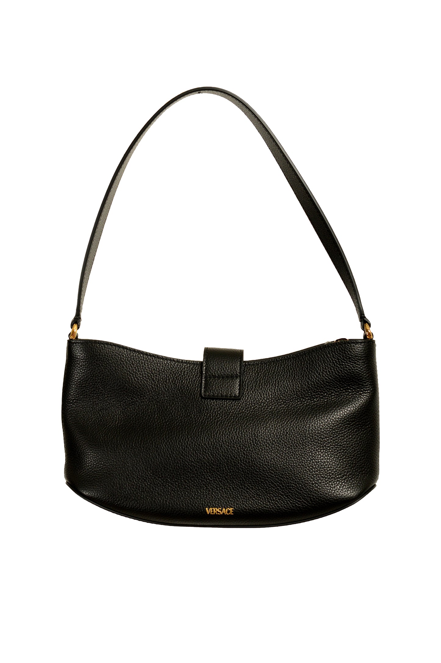 Versace Black Grained Leather Gold V-Logo Small Handbag Shoulder Bag
