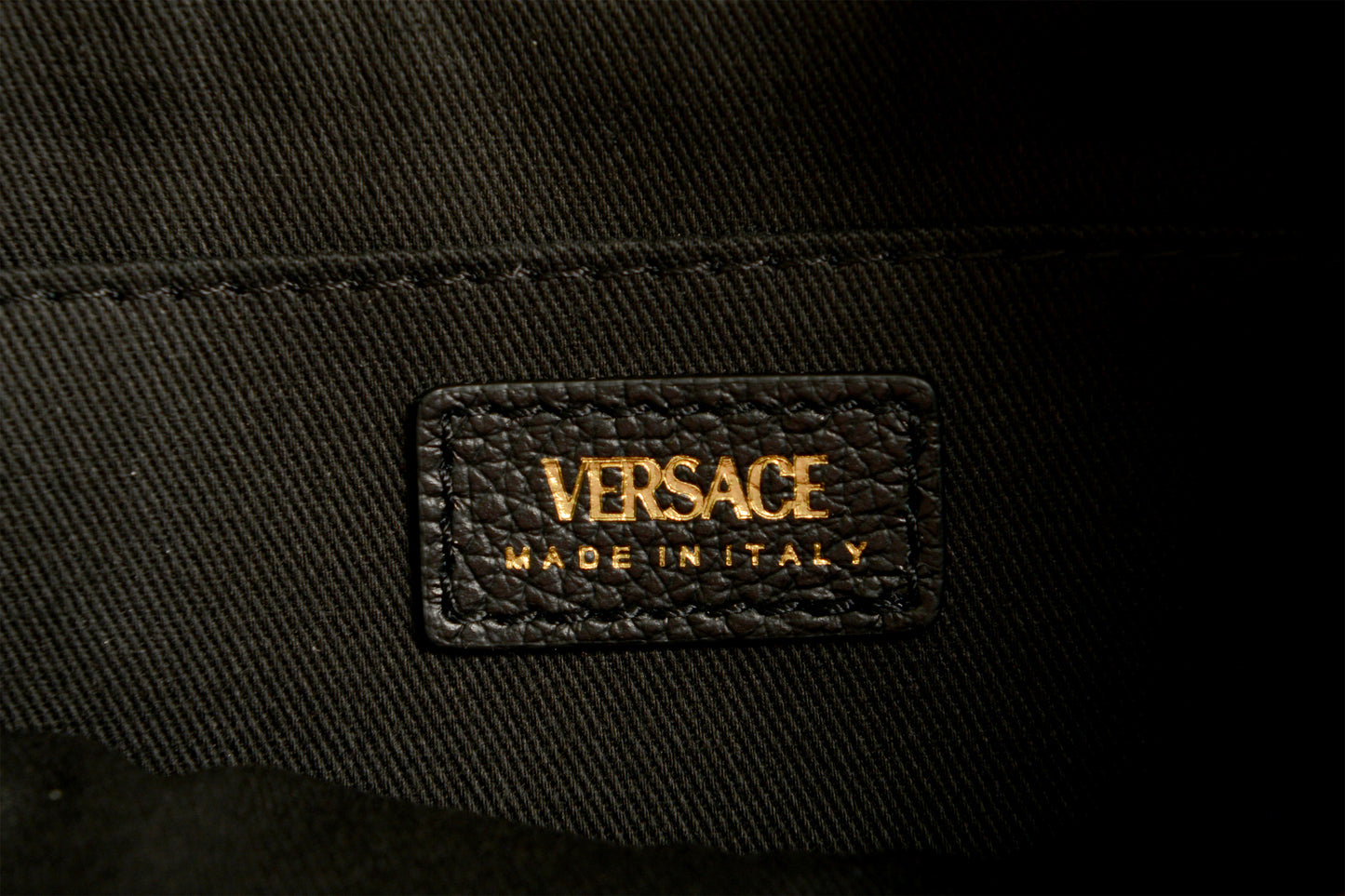 Versace Black Grained Leather Gold V-Logo Small Handbag Shoulder Bag