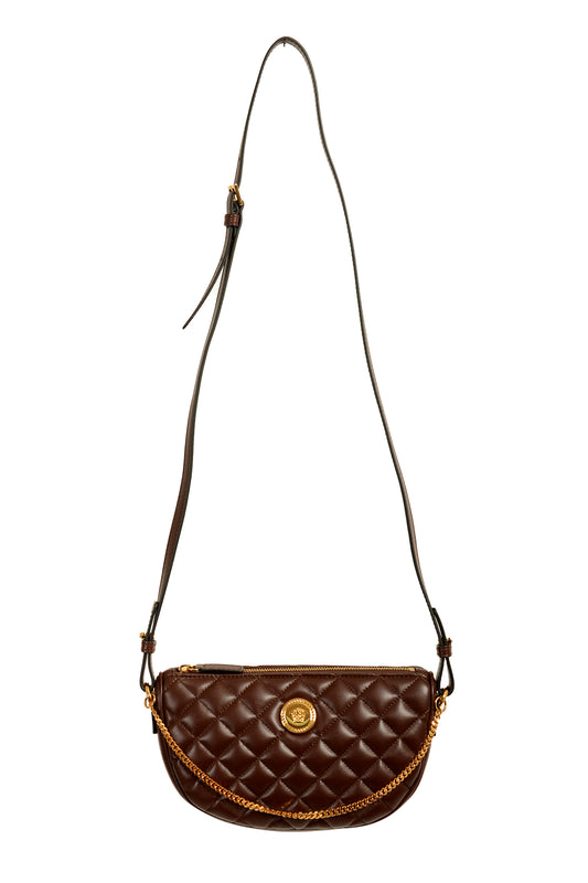 Versace Women's Leather Gold Medusa Quilted Half Moon Chain Handbag Shoulder Bag