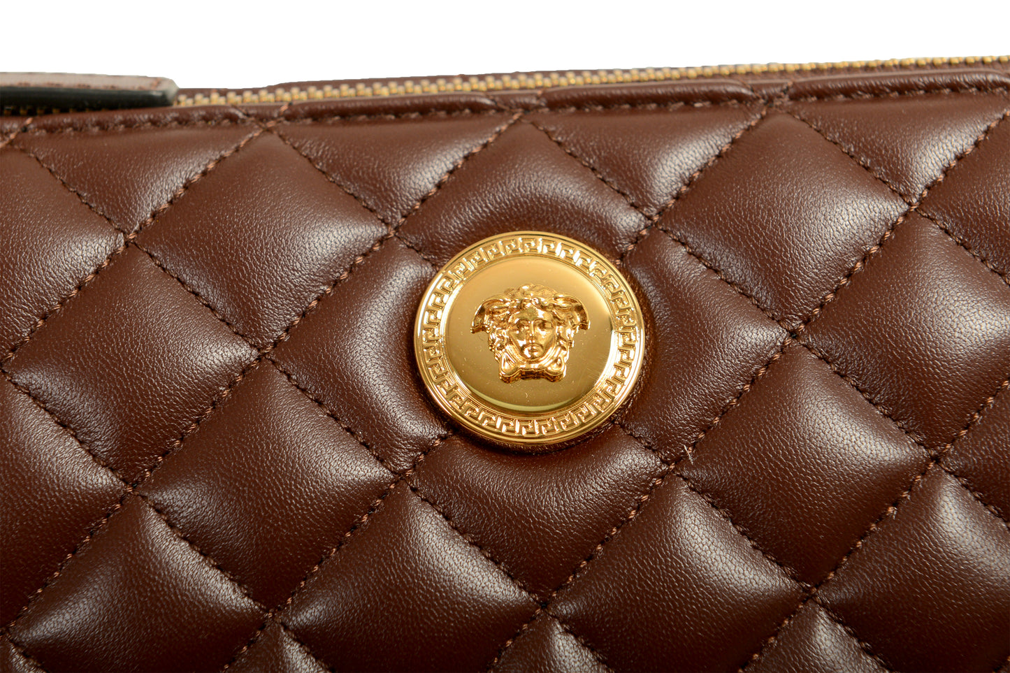 Versace Women's Leather Gold Medusa Quilted Half Moon Chain Handbag Shoulder Bag