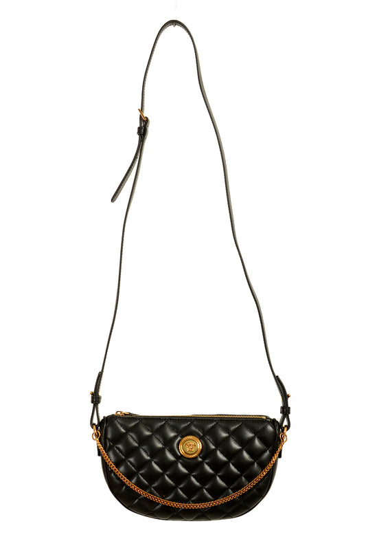 Versace Women's Leather Gold Medusa Quilted Half Moon Chain Handbag Shoulder Bag