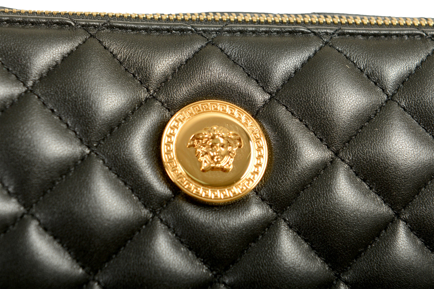 Versace Women's Leather Gold Medusa Quilted Half Moon Chain Handbag Shoulder Bag
