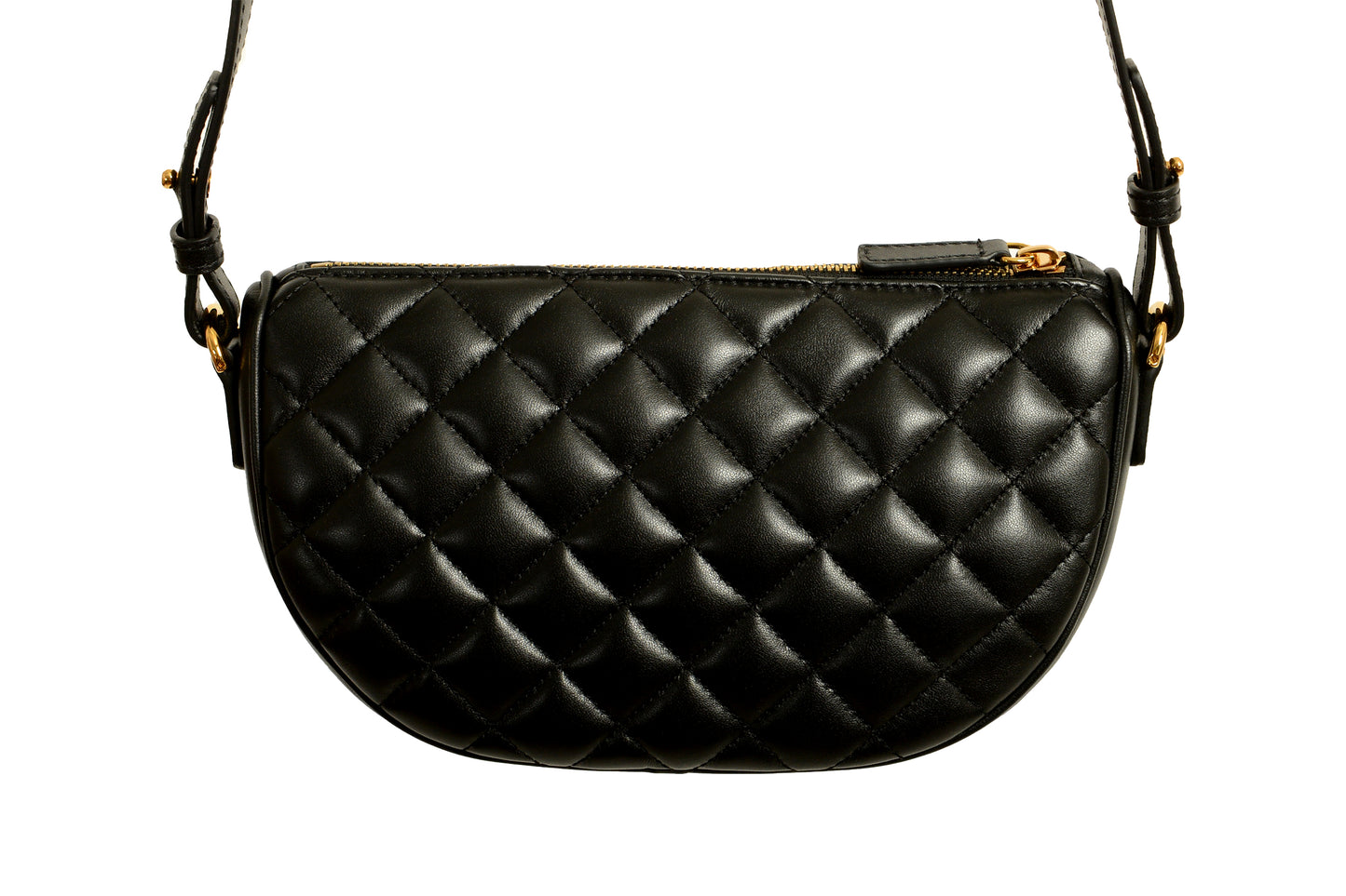 Versace Women's Leather Gold Medusa Quilted Half Moon Chain Handbag Shoulder Bag