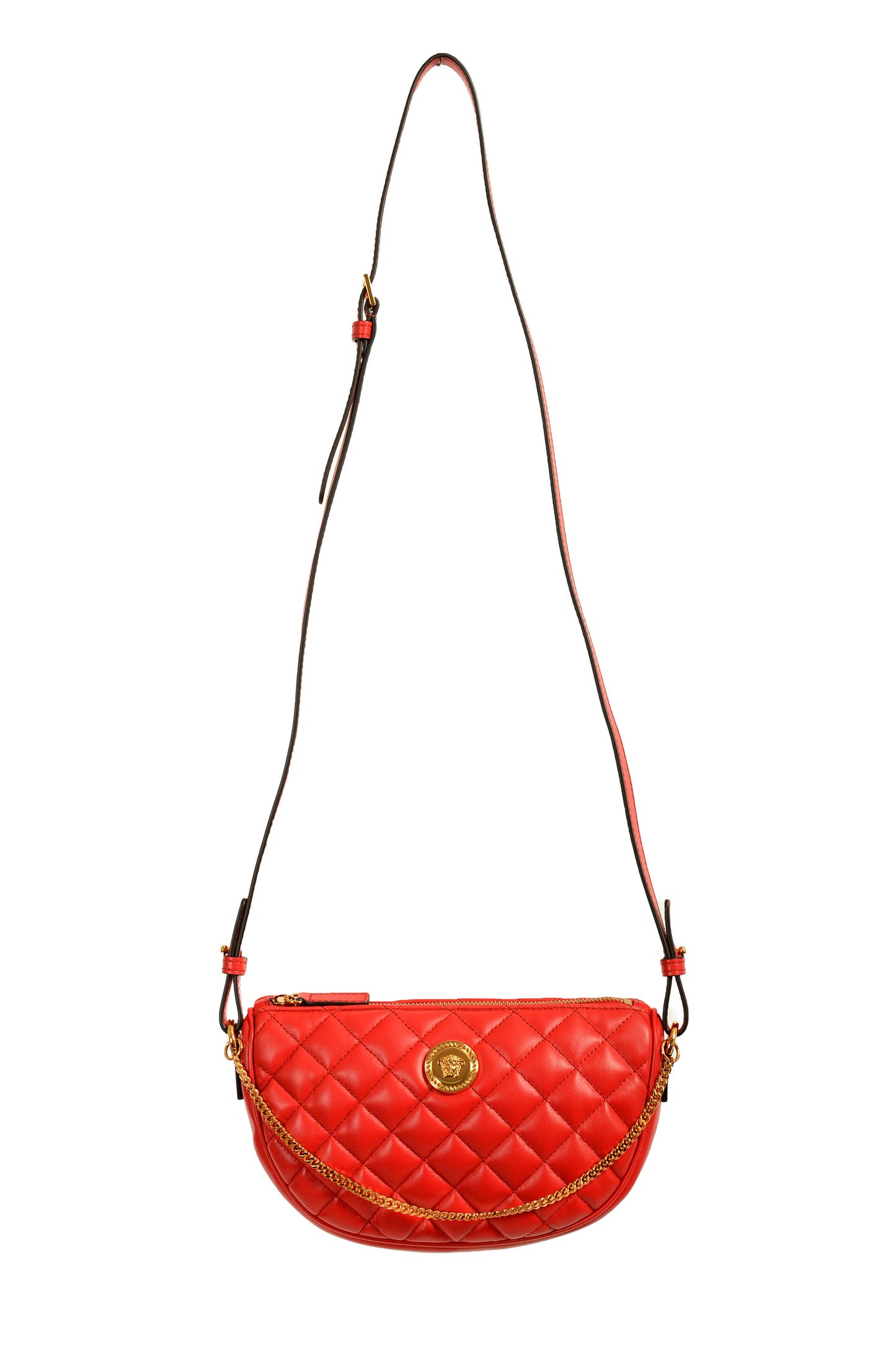 Versace Women's Leather Gold Medusa Quilted Half Moon Chain Handbag Shoulder Bag