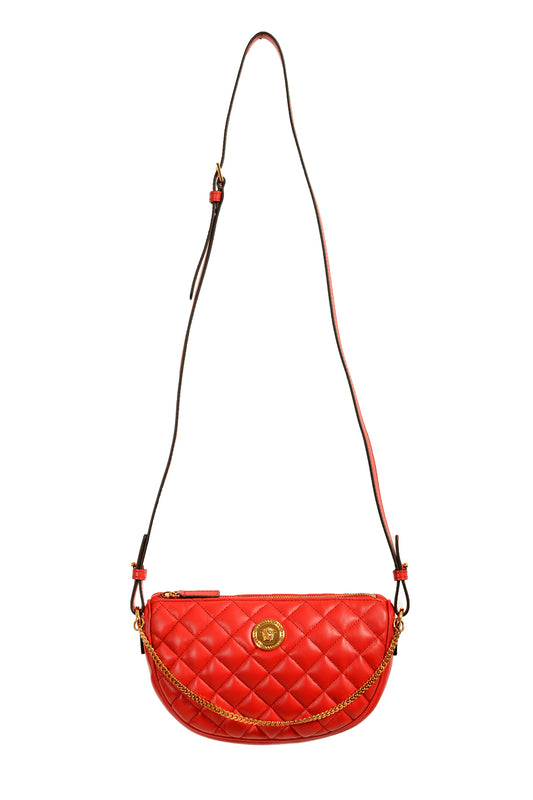Versace Women's Leather Gold Medusa Quilted Half Moon Chain Handbag Shoulder Bag
