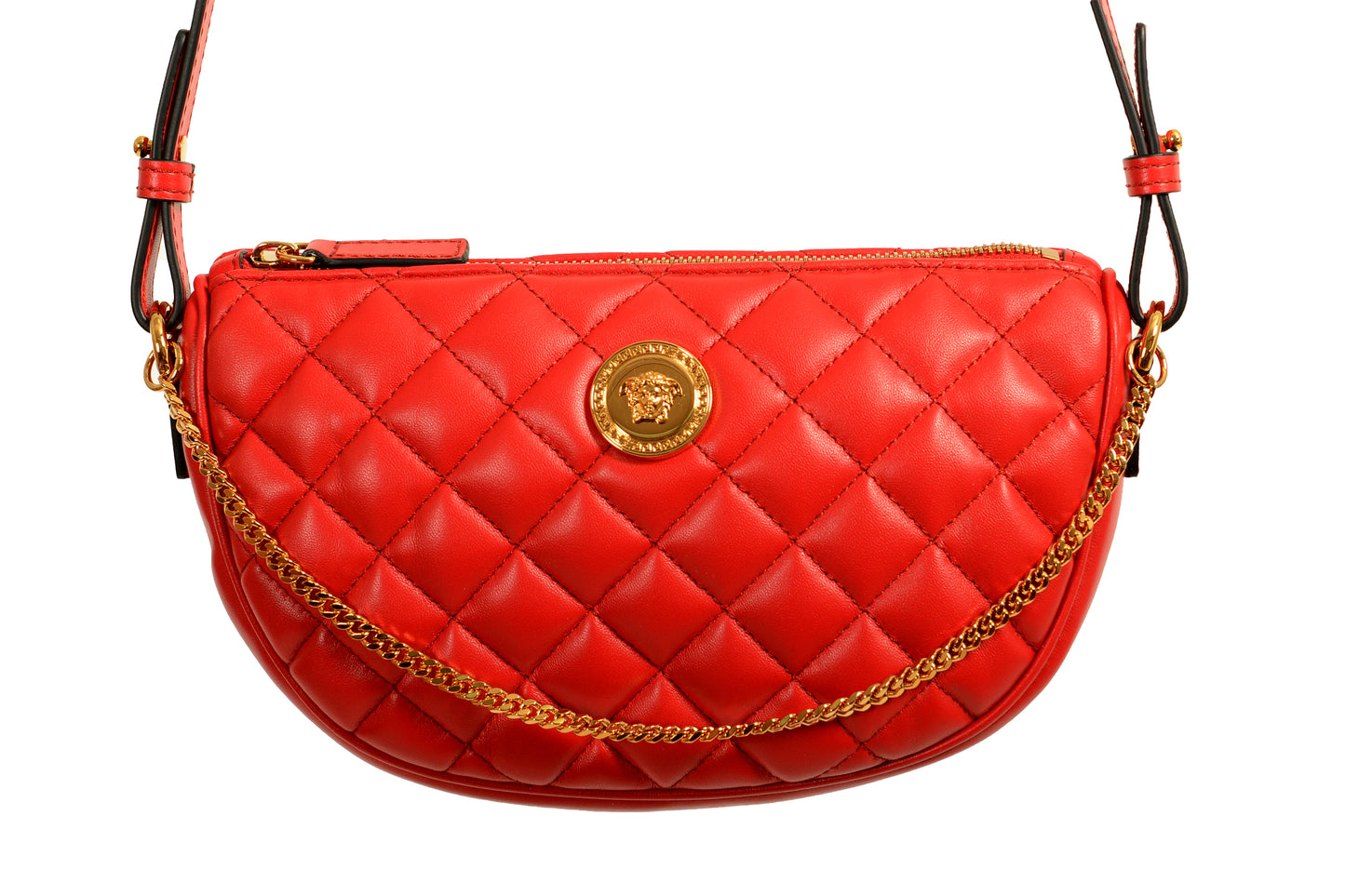 Versace Women's Leather Gold Medusa Quilted Half Moon Chain Handbag Shoulder Bag