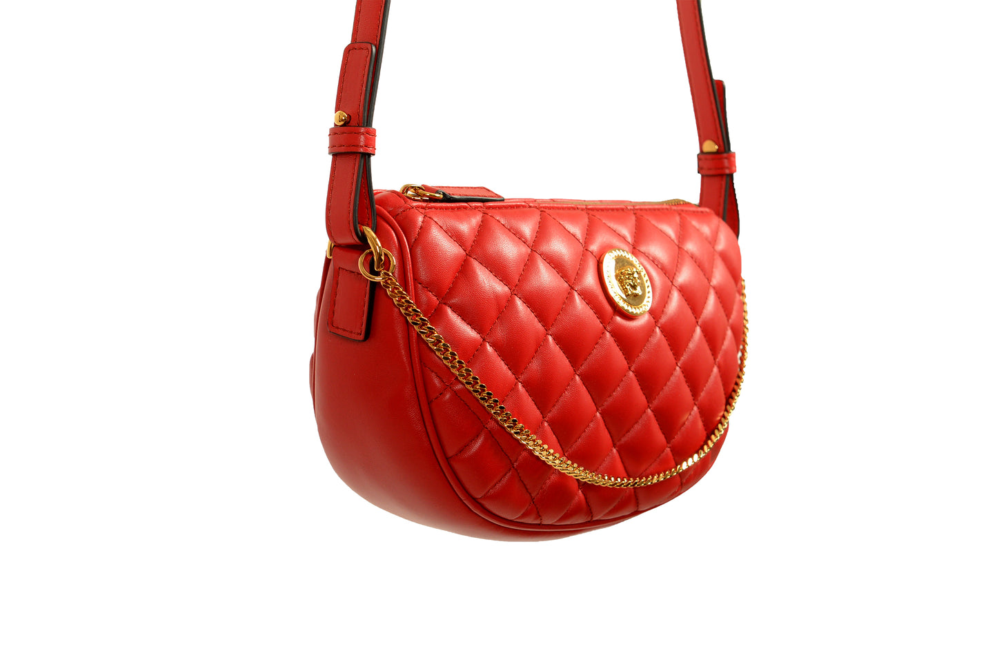 Versace Women's Leather Gold Medusa Quilted Half Moon Chain Handbag Shoulder Bag